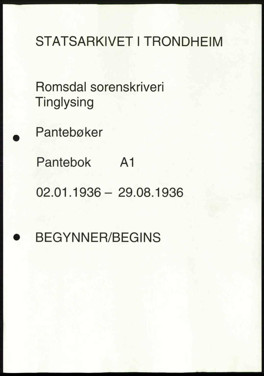 Romsdal sorenskriveri, AV/SAT-A-4149/1/2/2C: Pantebok nr. A1, 1936-1936