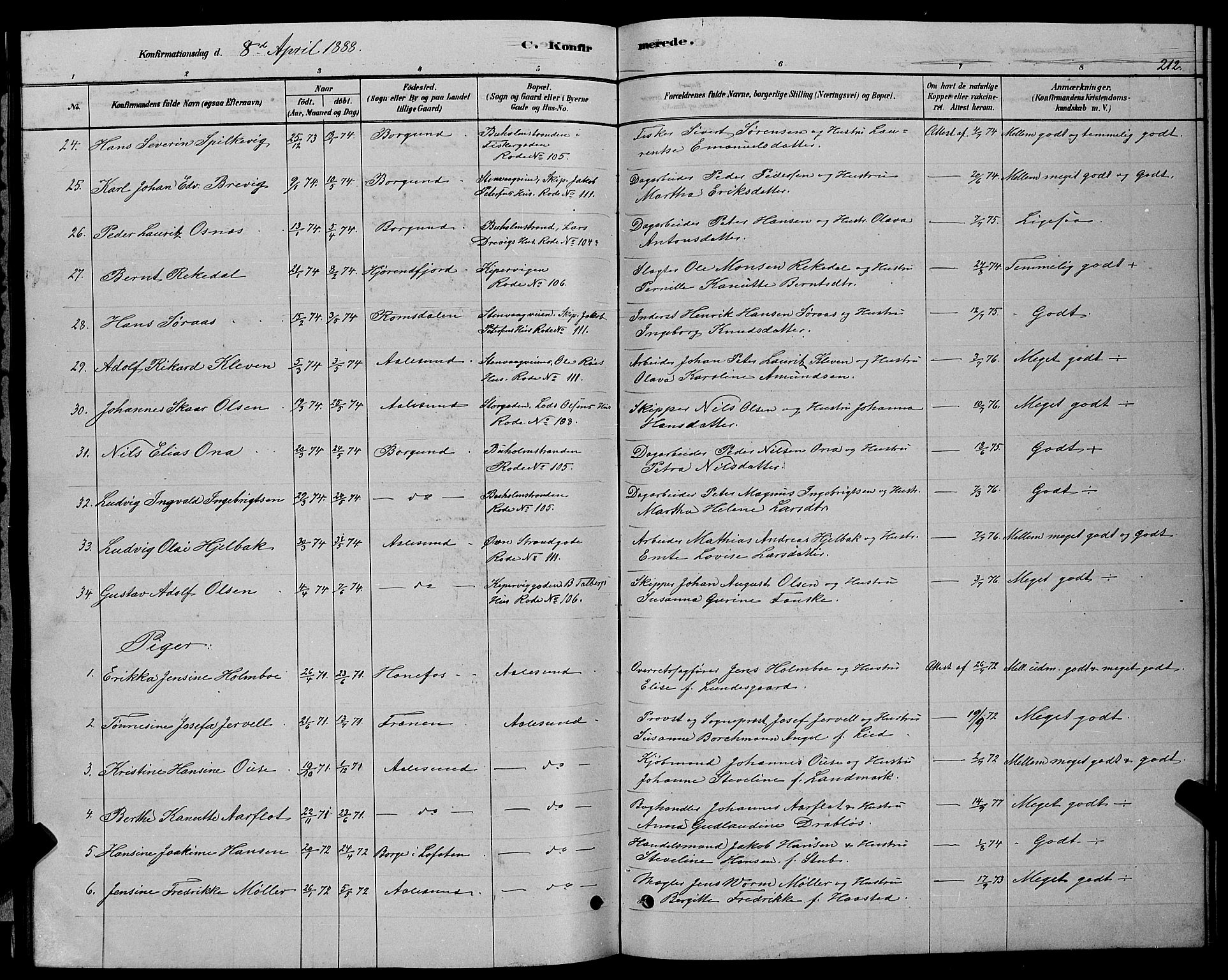 Ministerialprotokoller, klokkerbøker og fødselsregistre - Møre og Romsdal, AV/SAT-A-1454/529/L0466: Klokkerbok nr. 529C03, 1878-1888, s. 212