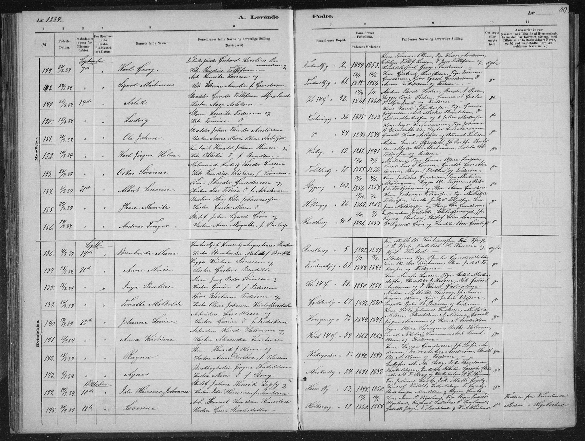 Kristiansand domprosti, AV/SAK-1112-0006/F/Fb/L0014: Klokkerbok nr. B 14, 1881-1896, s. 80