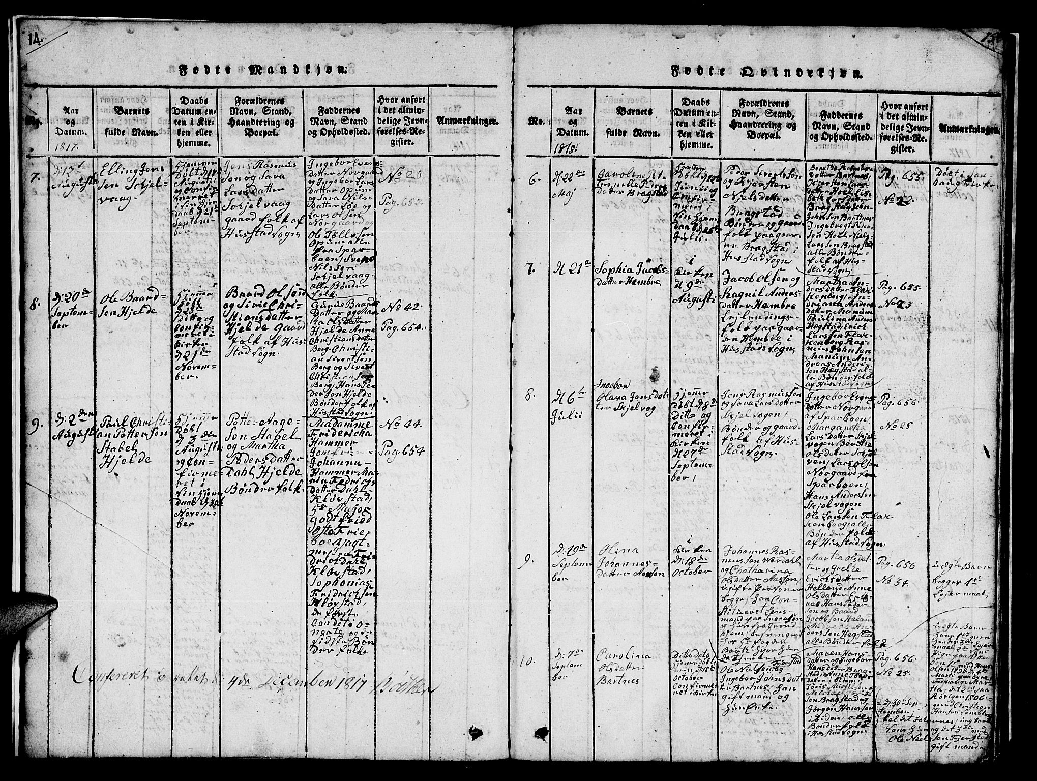 Ministerialprotokoller, klokkerbøker og fødselsregistre - Nord-Trøndelag, AV/SAT-A-1458/732/L0317: Klokkerbok nr. 732C01, 1816-1881, s. 14-15