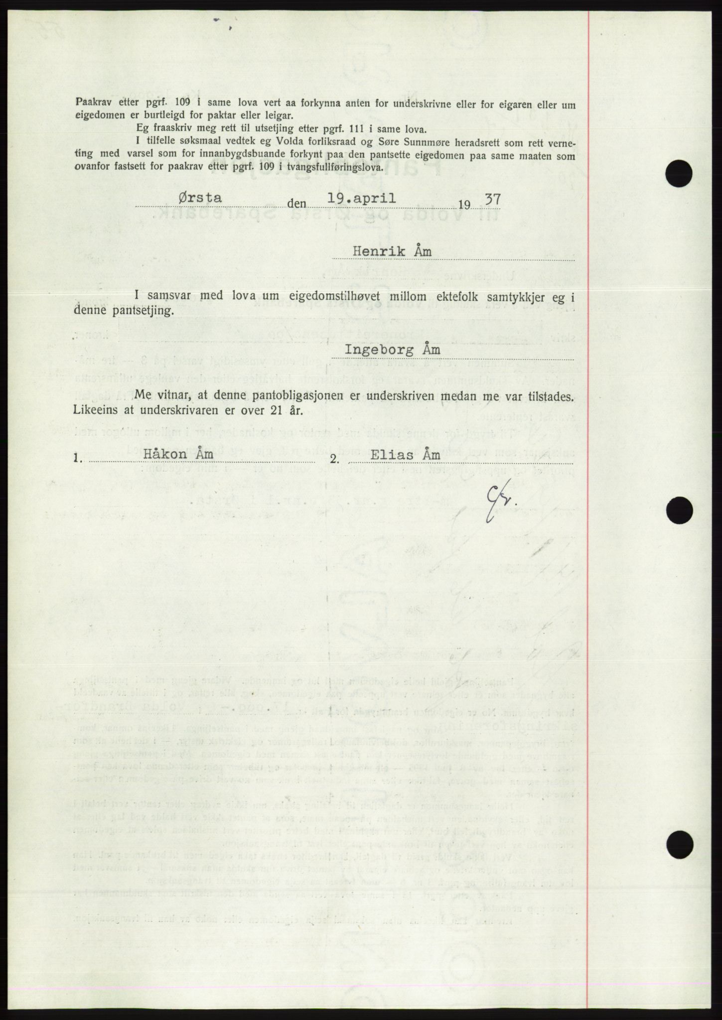 Søre Sunnmøre sorenskriveri, AV/SAT-A-4122/1/2/2C/L0063: Pantebok nr. 57, 1937-1937, Dagboknr: 639/1937