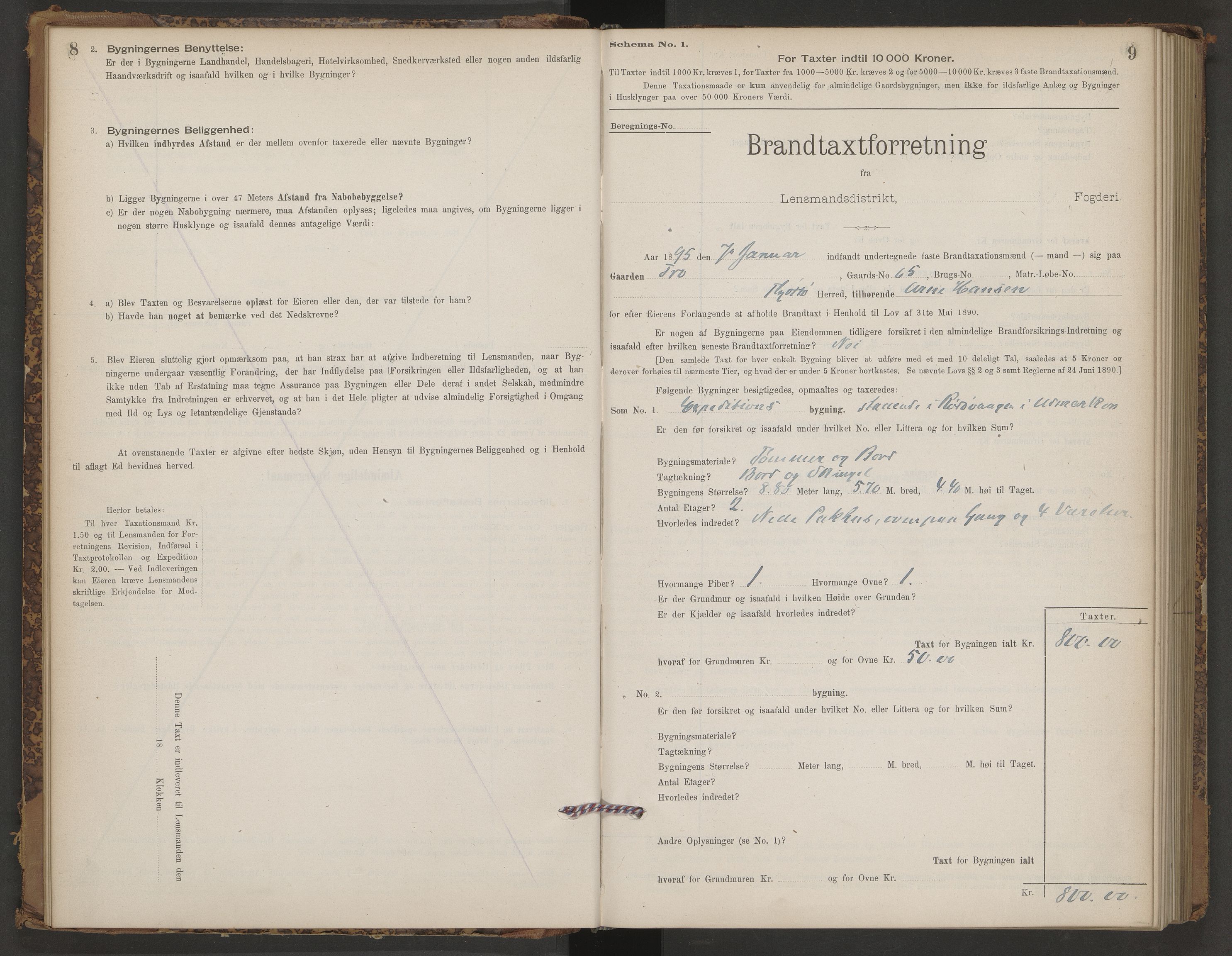 Tjøtta lensmannskontor, AV/SAT-A-5712/1/12/12b/L0001: Branntakstprotokoll-skjema, 1894-1905