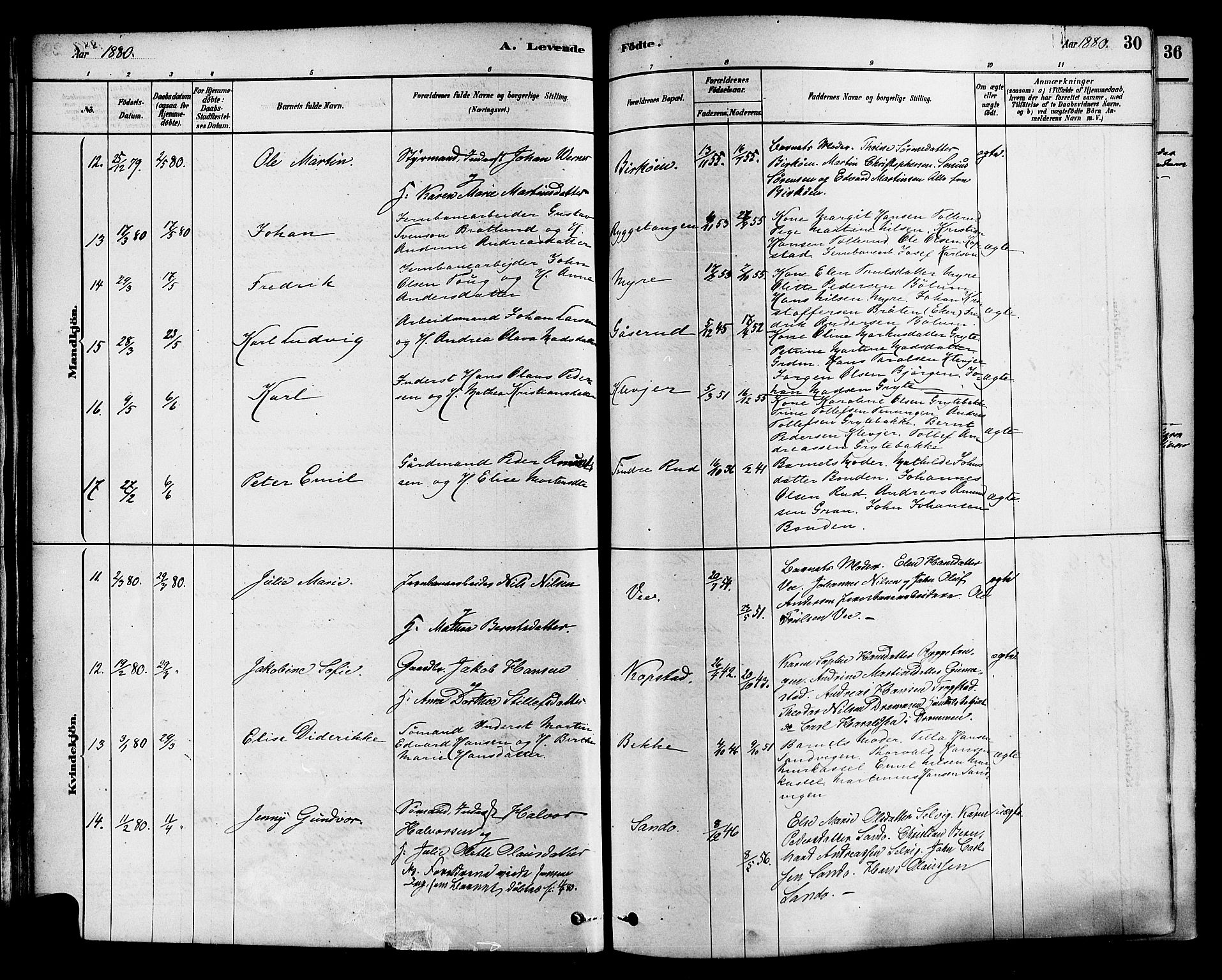 Sande Kirkebøker, AV/SAKO-A-53/F/Fa/L0006: Ministerialbok nr. 6, 1878-1888, s. 30