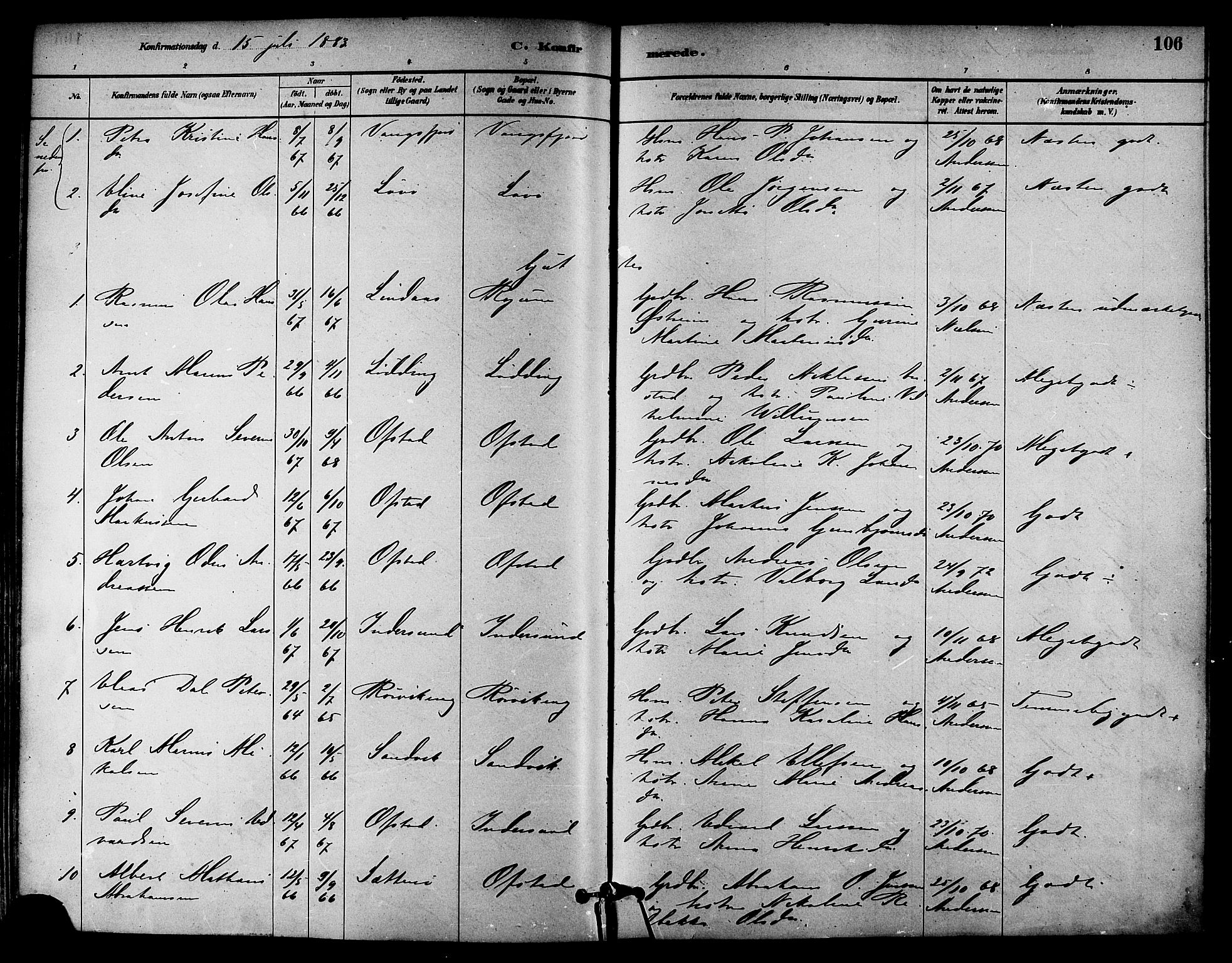 Ministerialprotokoller, klokkerbøker og fødselsregistre - Nord-Trøndelag, SAT/A-1458/786/L0686: Ministerialbok nr. 786A02, 1880-1887, s. 106