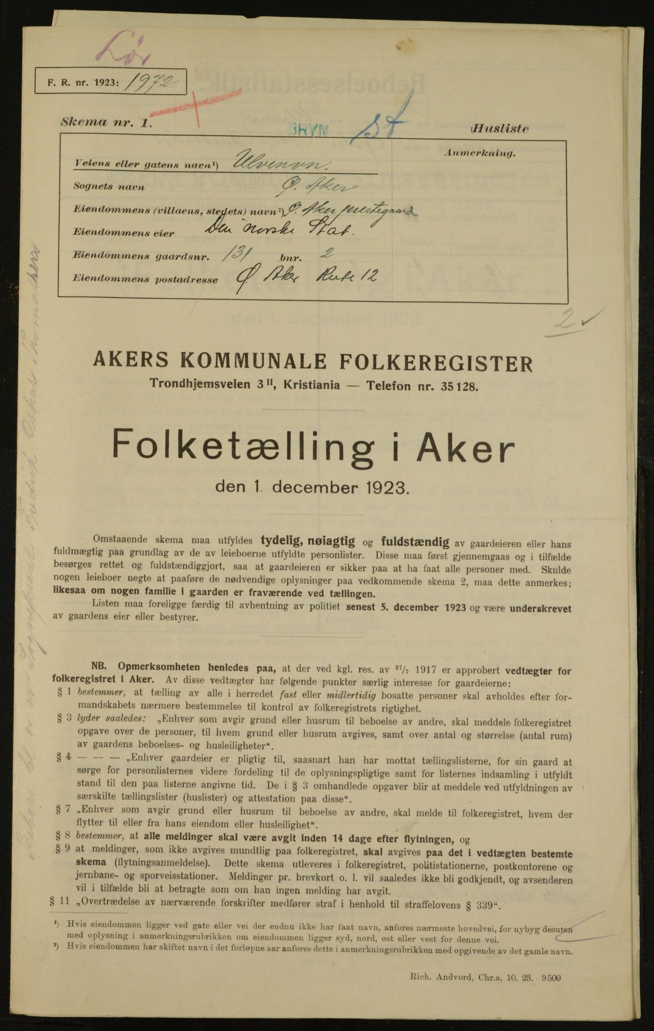 , Kommunal folketelling 1.12.1923 for Aker, 1923, s. 35038