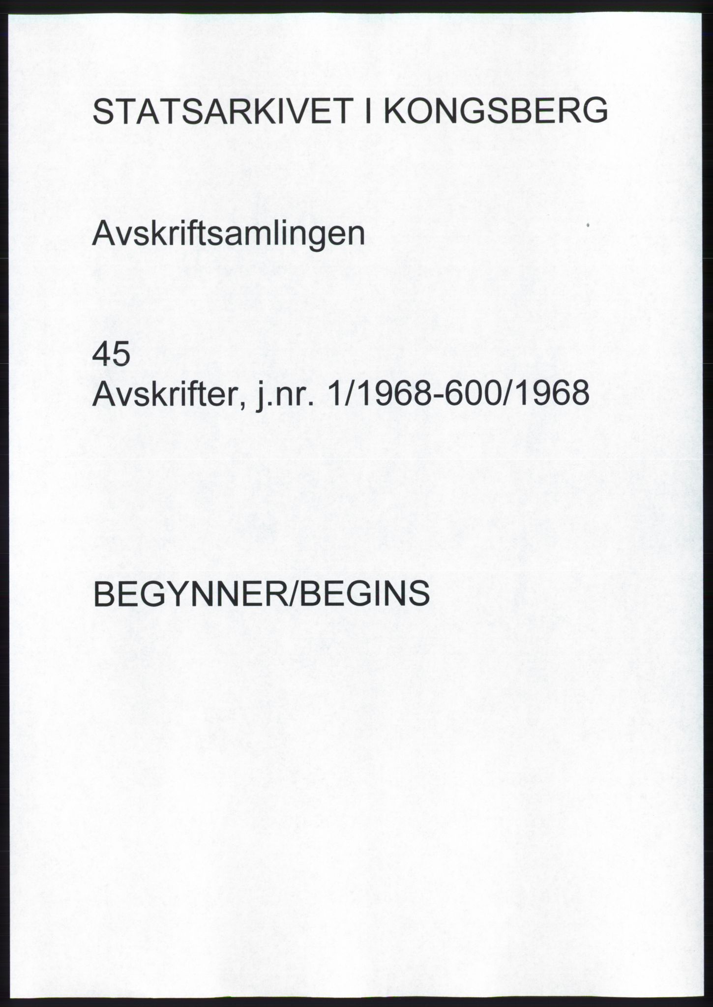 Statsarkivet i Kongsberg, SAKO/A-0001, 1968, s. 1