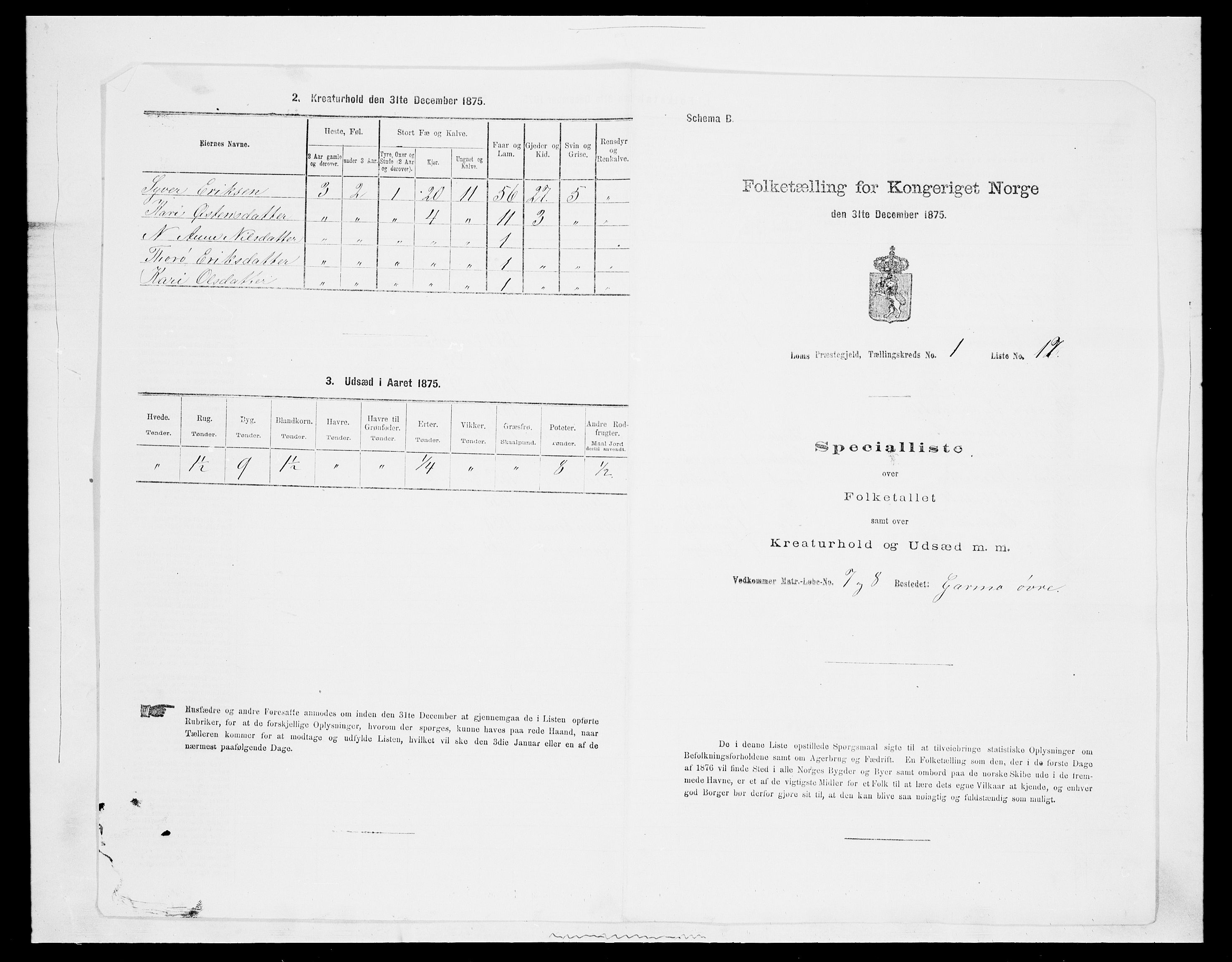 SAH, Folketelling 1875 for 0514P Lom prestegjeld, 1875, s. 93