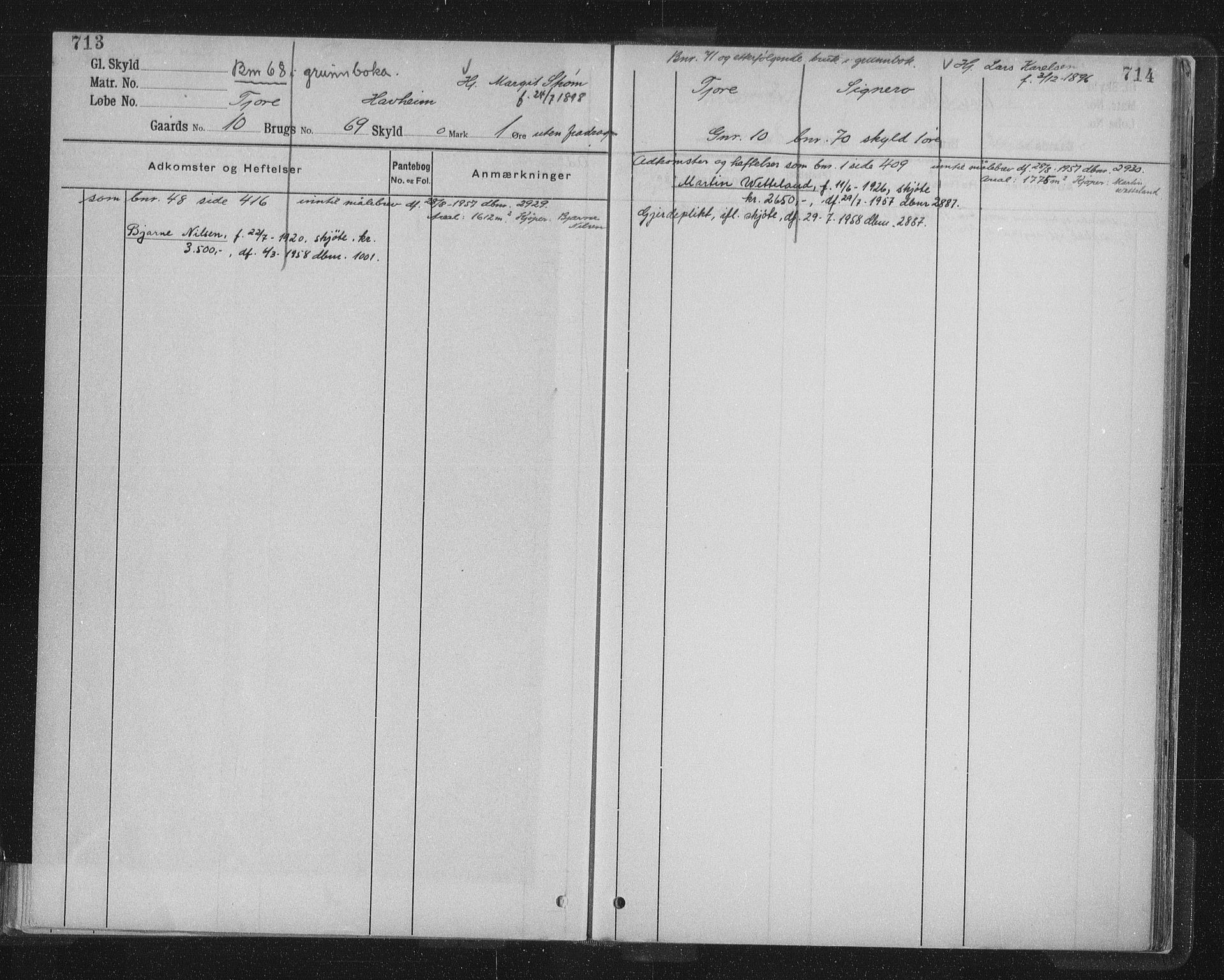 Jæren sorenskriveri, AV/SAST-A-100310/01/4/41/41ABD/L0002: Panteregister nr. 41 ABD2, 1911, s. 713-714