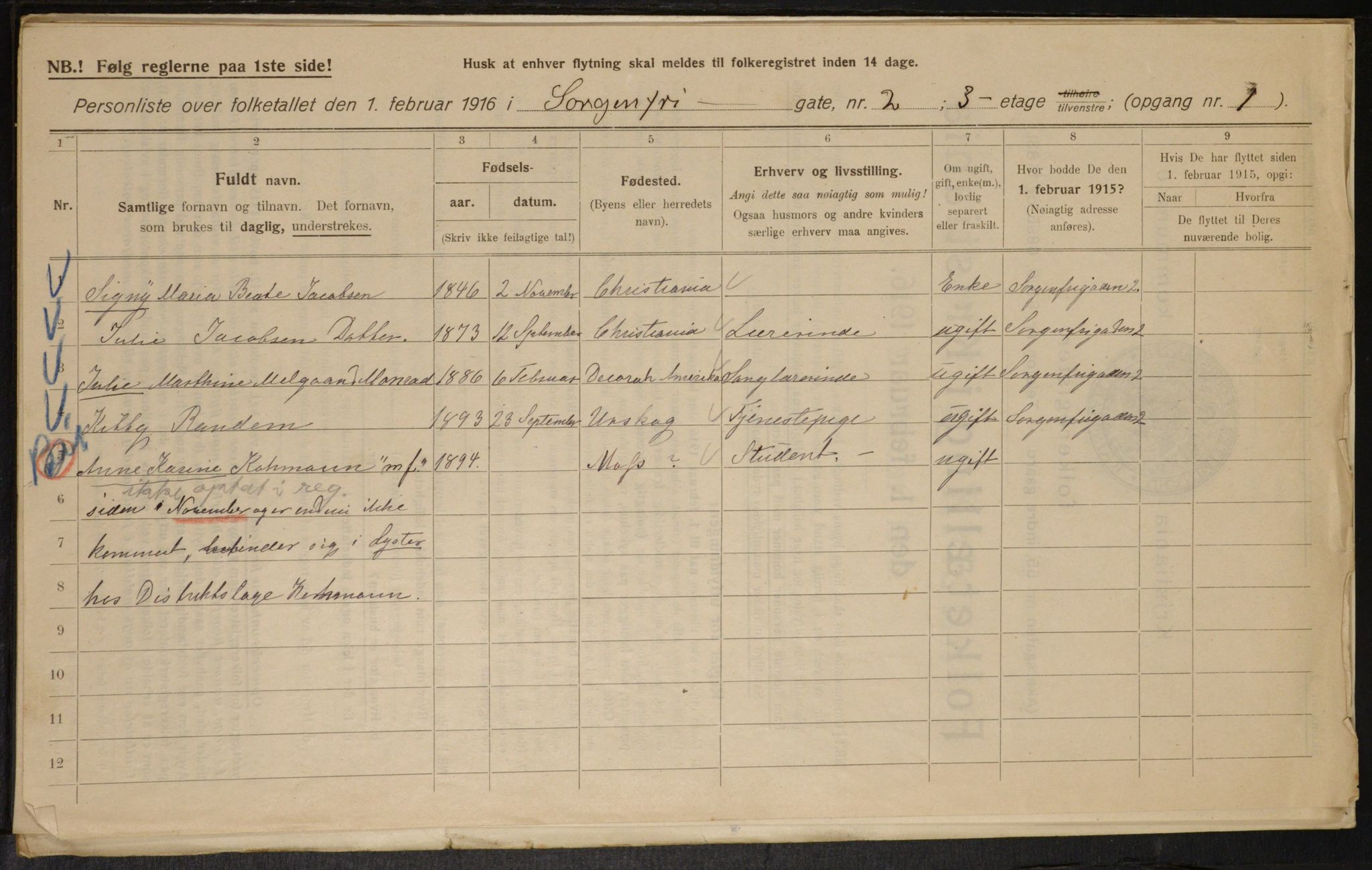 OBA, Kommunal folketelling 1.2.1916 for Kristiania, 1916, s. 102282