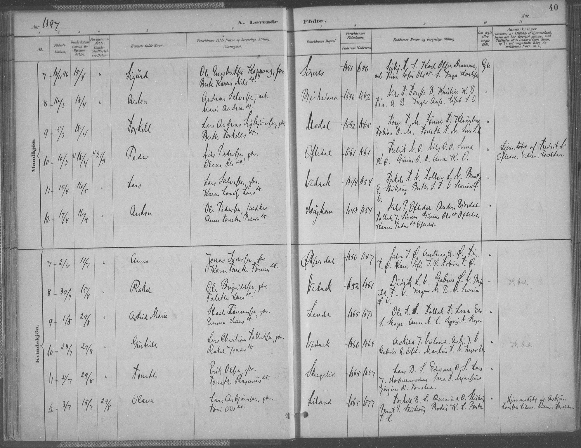 Bakke sokneprestkontor, AV/SAK-1111-0002/F/Fa/Faa/L0008: Ministerialbok nr. A 8, 1887-1911, s. 40