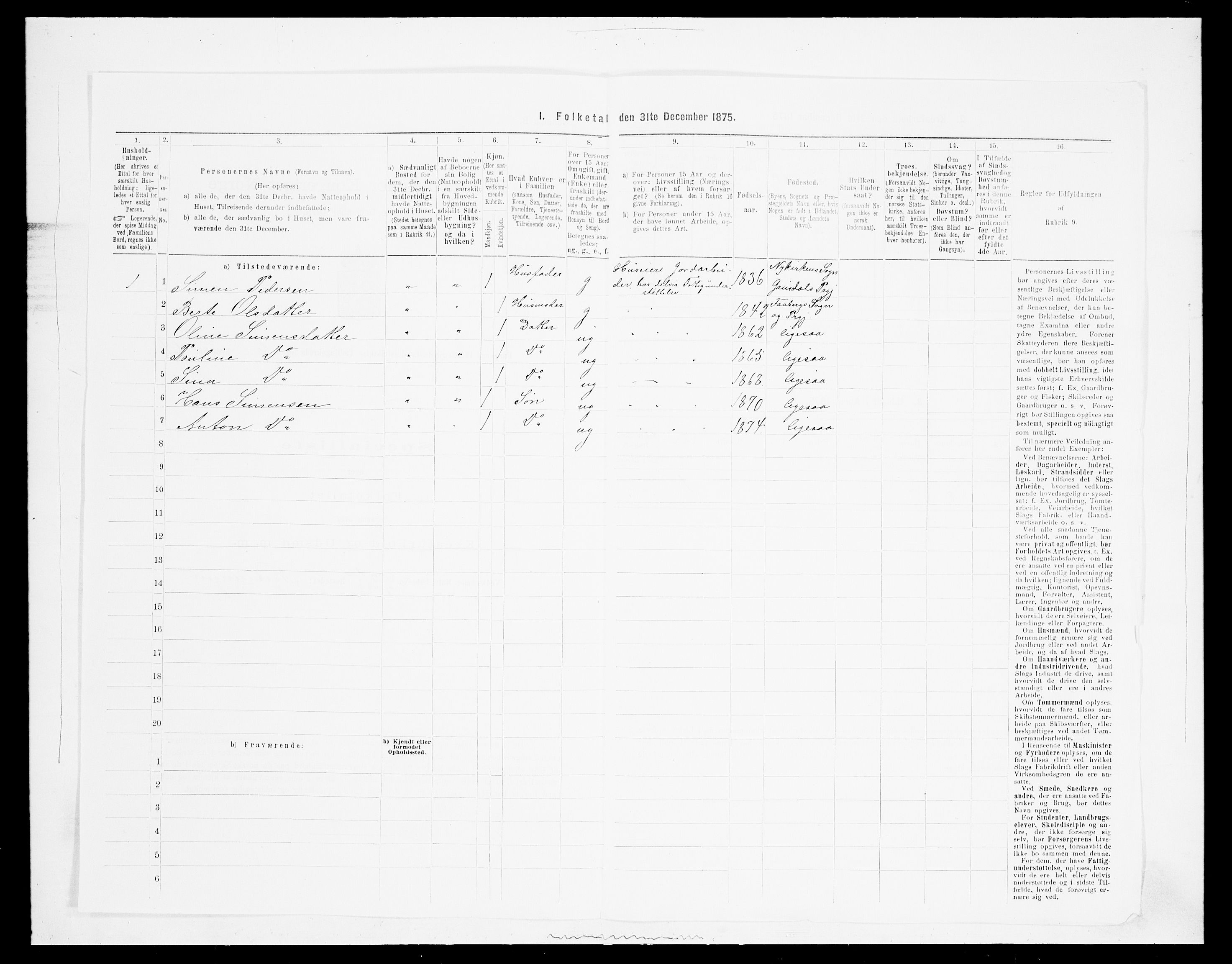 SAH, Folketelling 1875 for 0524L Fåberg prestegjeld, Fåberg sokn og Lillehammer landsokn, 1875, s. 826