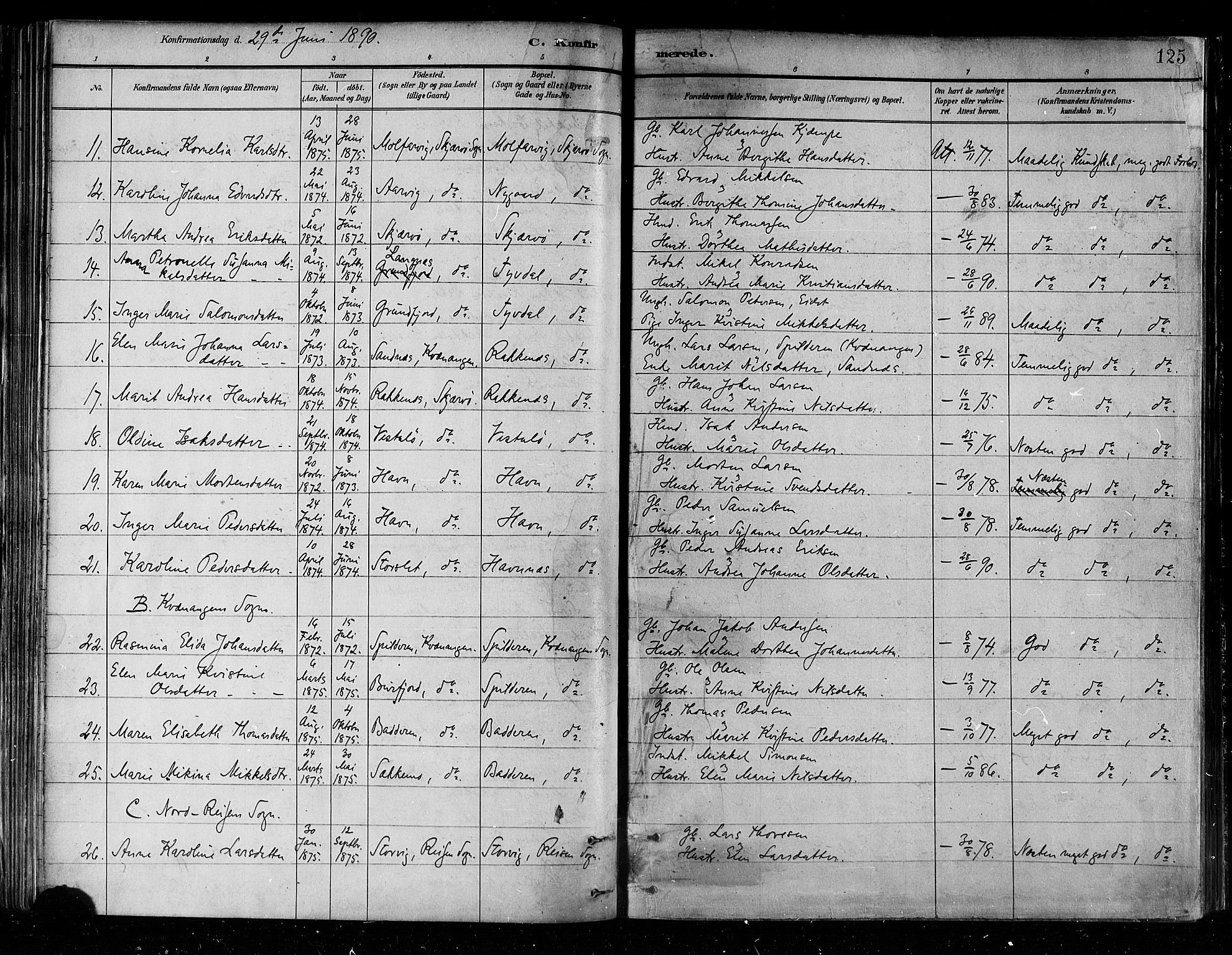 Skjervøy sokneprestkontor, AV/SATØ-S-1300/H/Ha/Haa/L0010kirke: Ministerialbok nr. 10, 1887-1898, s. 125