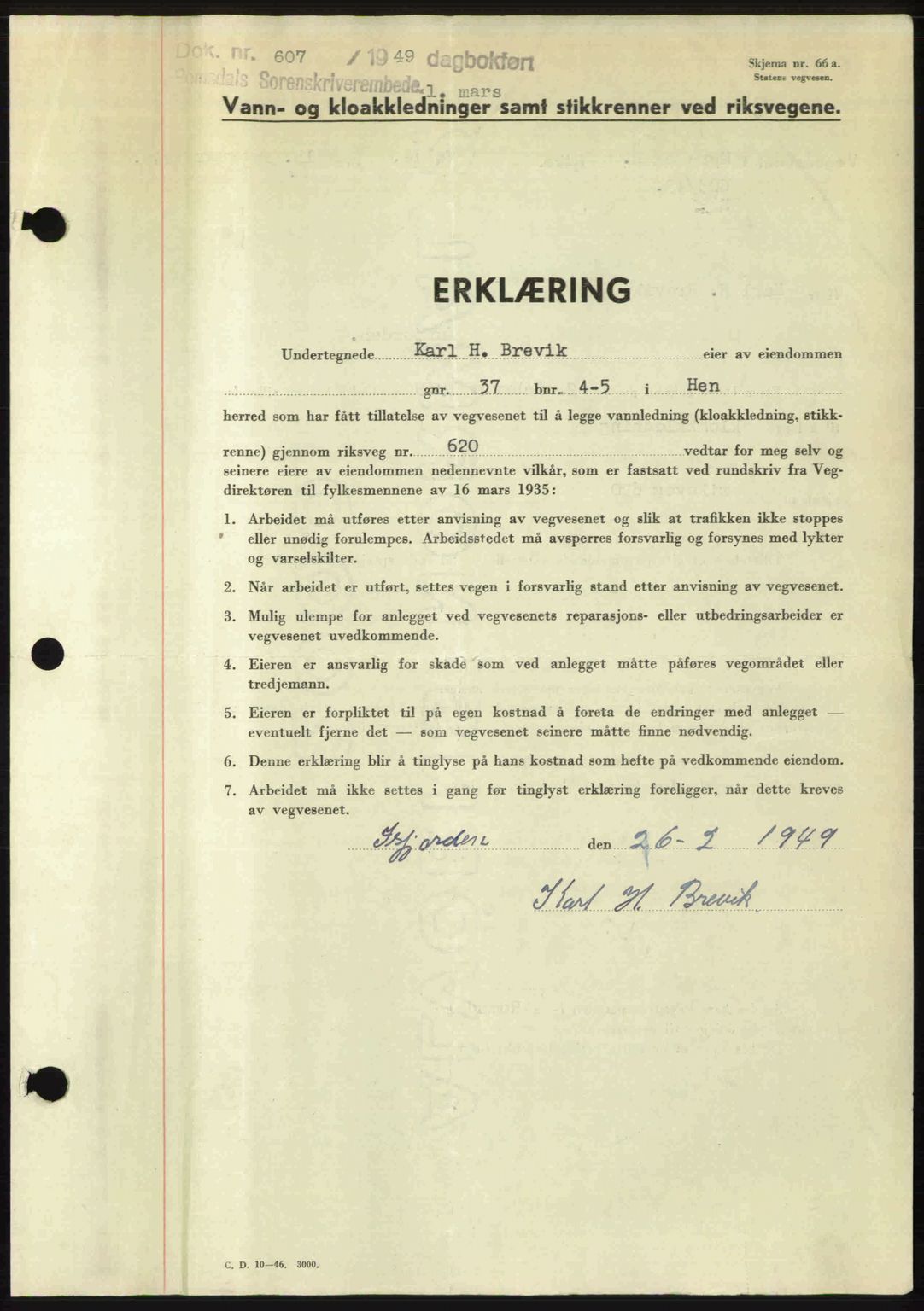 Romsdal sorenskriveri, SAT/A-4149/1/2/2C: Pantebok nr. A29, 1949-1949, Dagboknr: 607/1949