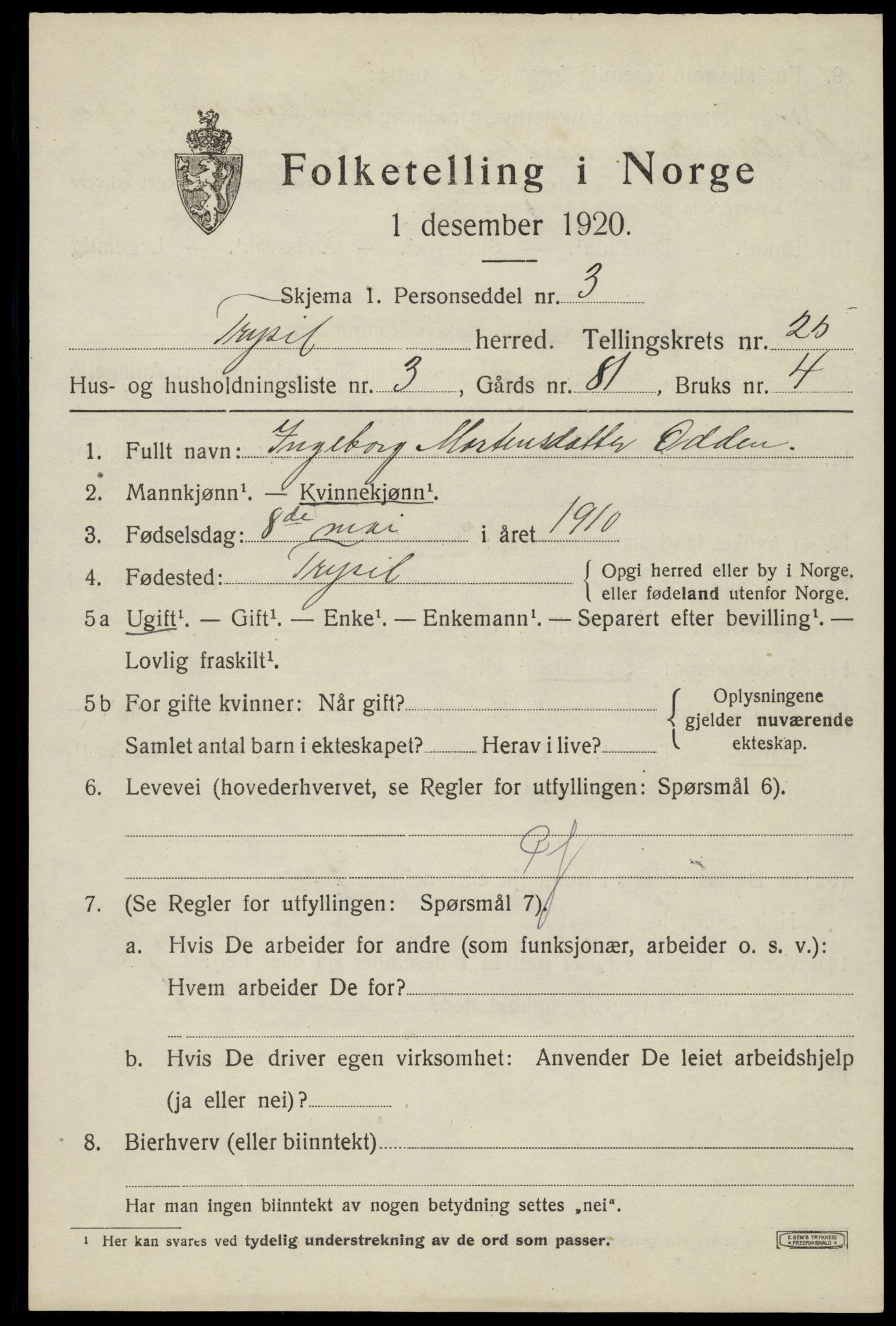 SAH, Folketelling 1920 for 0428 Trysil herred, 1920, s. 15717