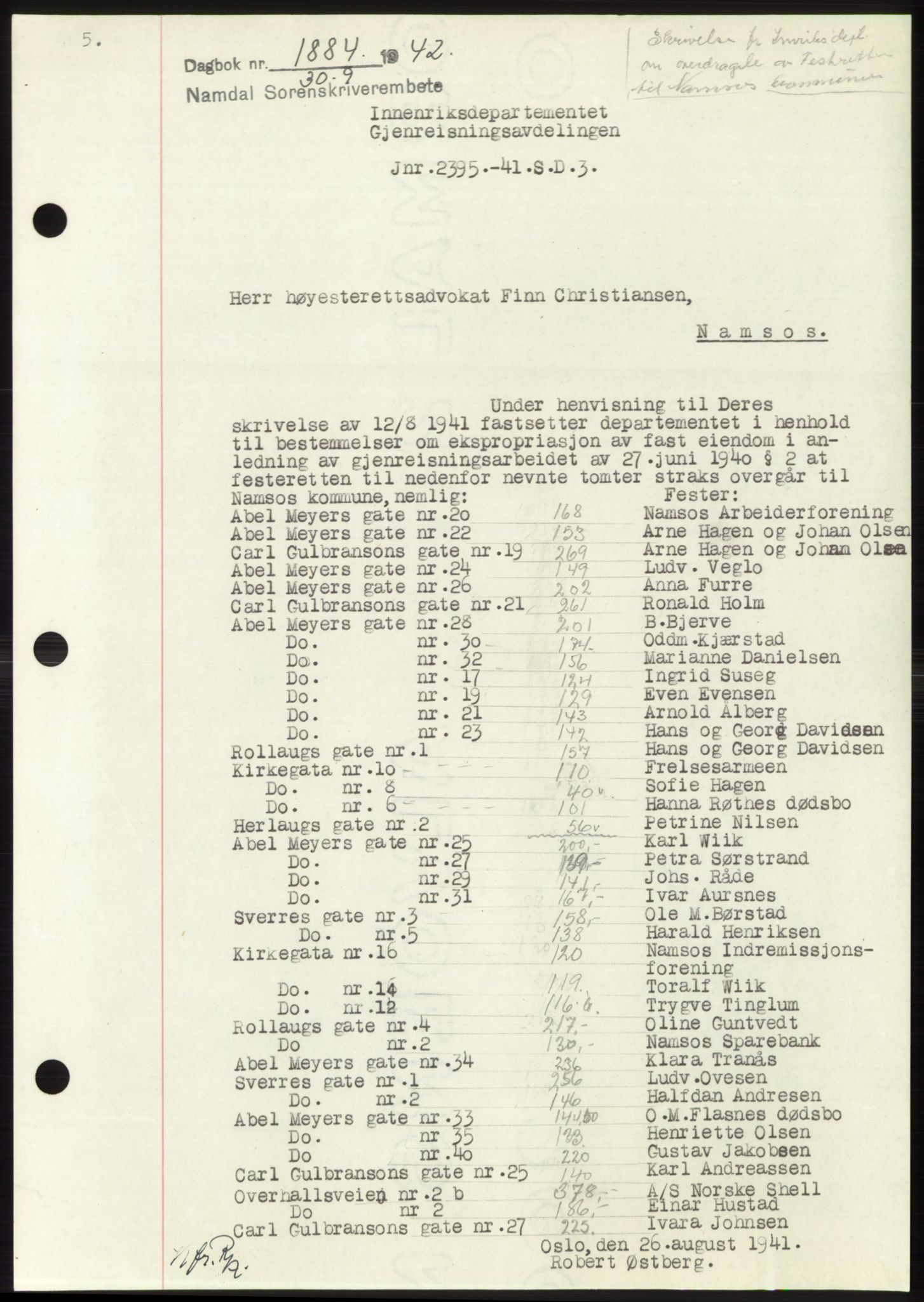 Namdal sorenskriveri, SAT/A-4133/1/2/2C: Pantebok nr. -, 1942-1943, Dagboknr: 1884/1942
