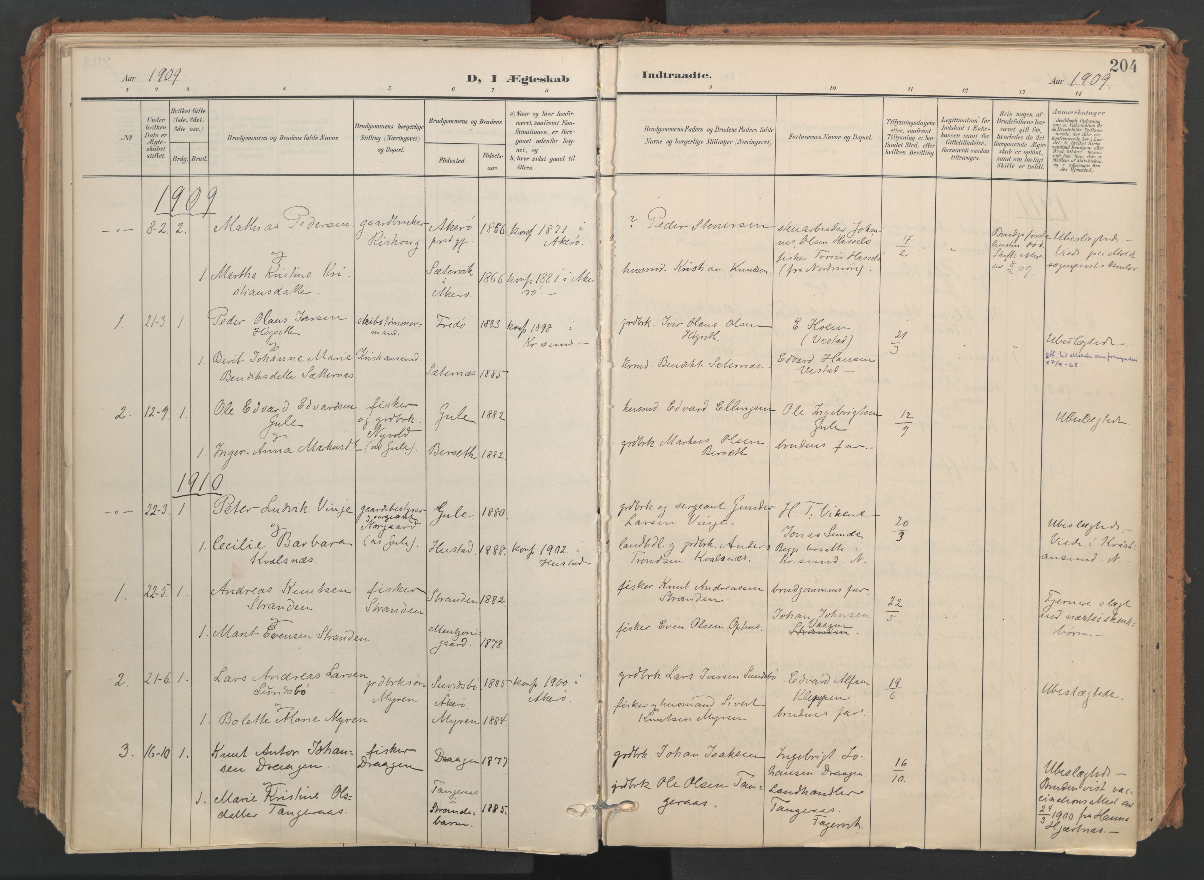 Ministerialprotokoller, klokkerbøker og fødselsregistre - Møre og Romsdal, AV/SAT-A-1454/566/L0771: Ministerialbok nr. 566A10, 1904-1929, s. 204