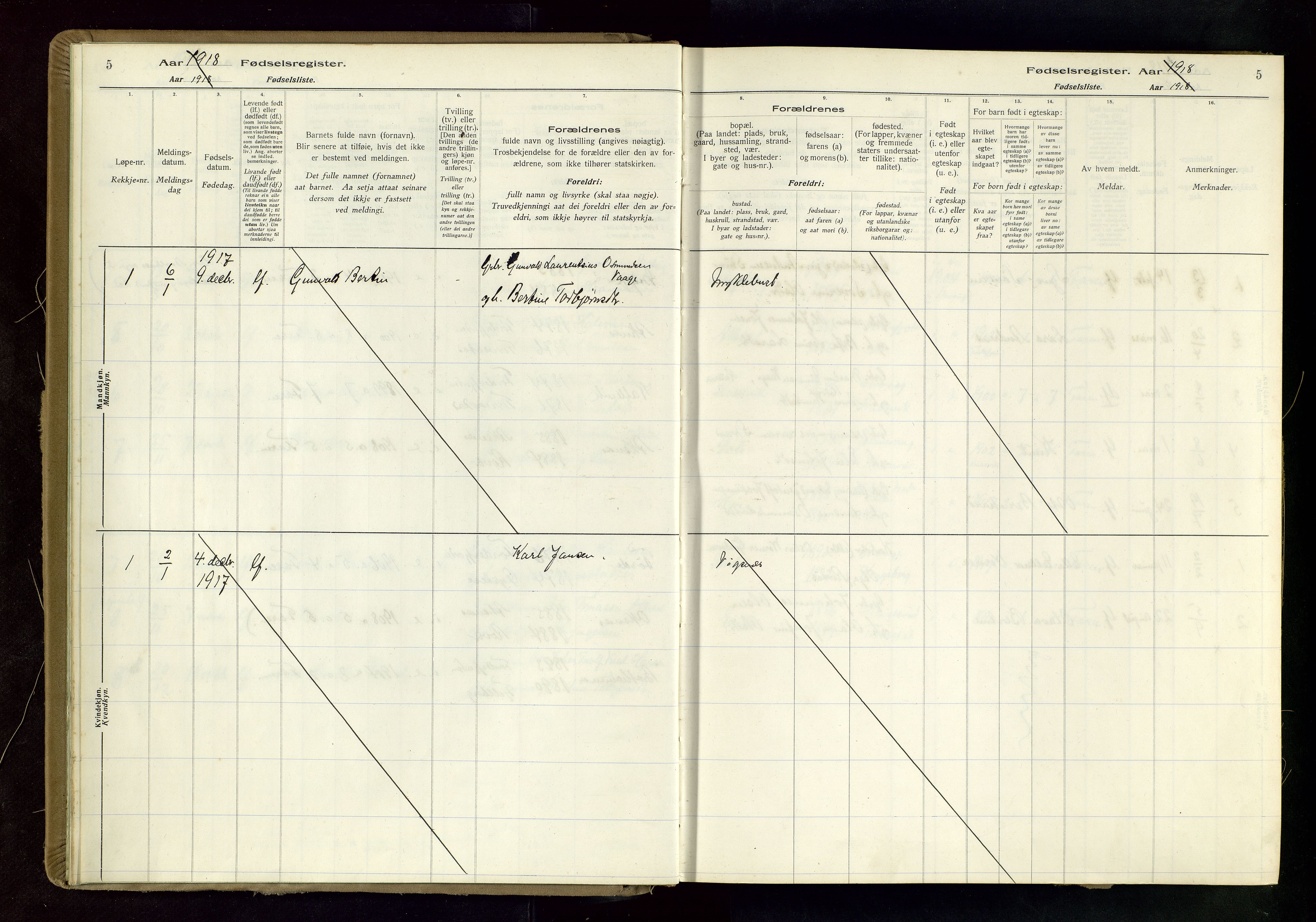 Tysvær sokneprestkontor, AV/SAST-A -101864/I/Id/L0004: Fødselsregister nr. 4, 1916-1979, s. 5