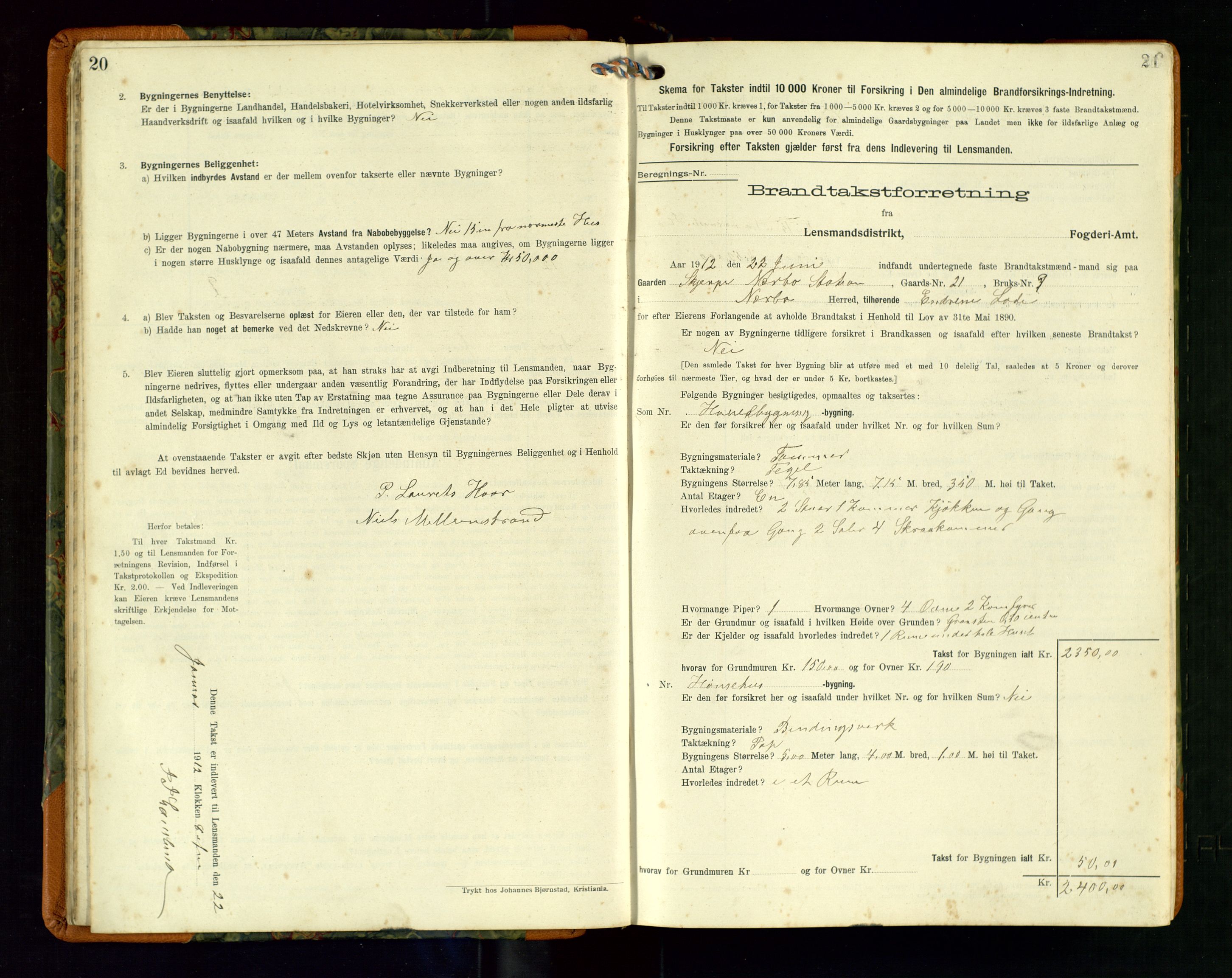 Hå lensmannskontor, SAST/A-100456/Goa/L0004: Takstprotokoll (skjema), 1911-1926, s. 20-21