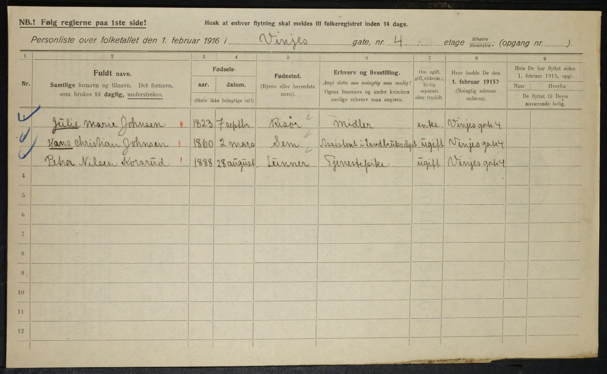 OBA, Kommunal folketelling 1.2.1916 for Kristiania, 1916, s. 127406