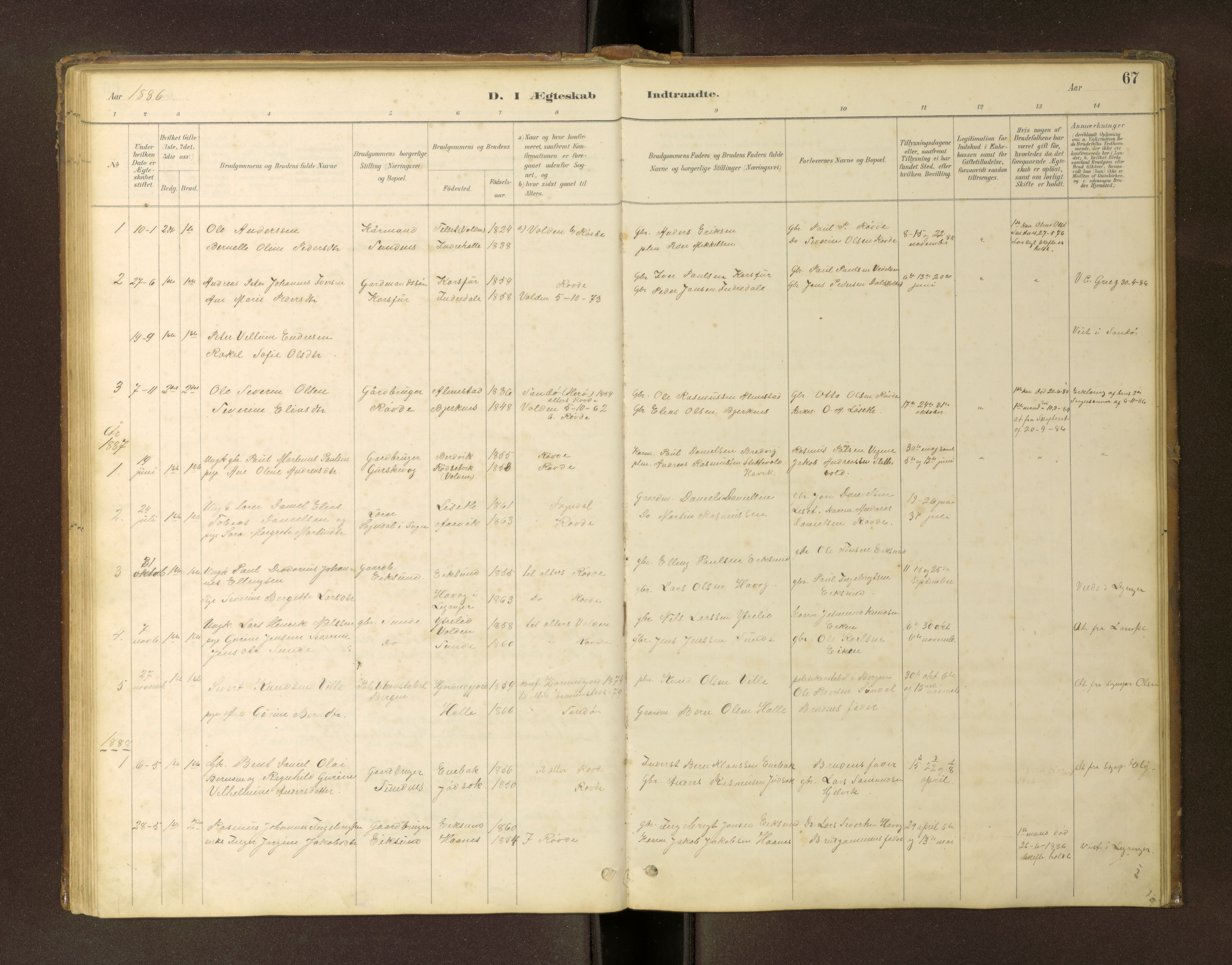 Ministerialprotokoller, klokkerbøker og fødselsregistre - Møre og Romsdal, AV/SAT-A-1454/504/L0060: Klokkerbok nr. 504C02, 1884-1903, s. 67