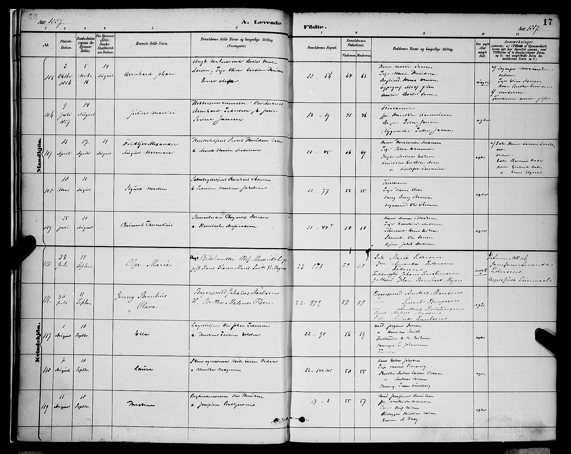Korskirken sokneprestembete, SAB/A-76101/H/Hab: Klokkerbok nr. B 9, 1887-1896, s. 17