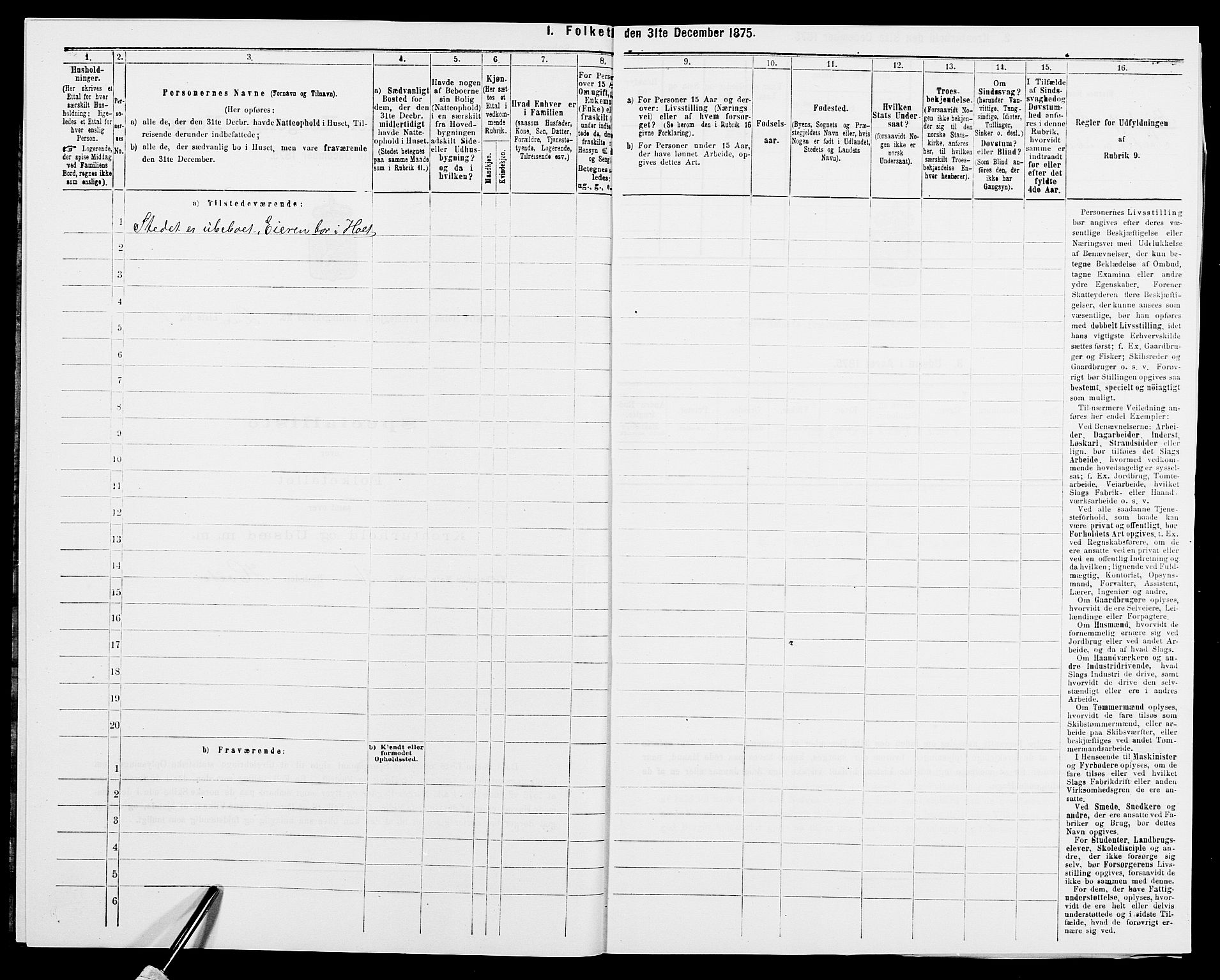 SAK, Folketelling 1875 for 0918P Austre Moland prestegjeld, 1875, s. 2875