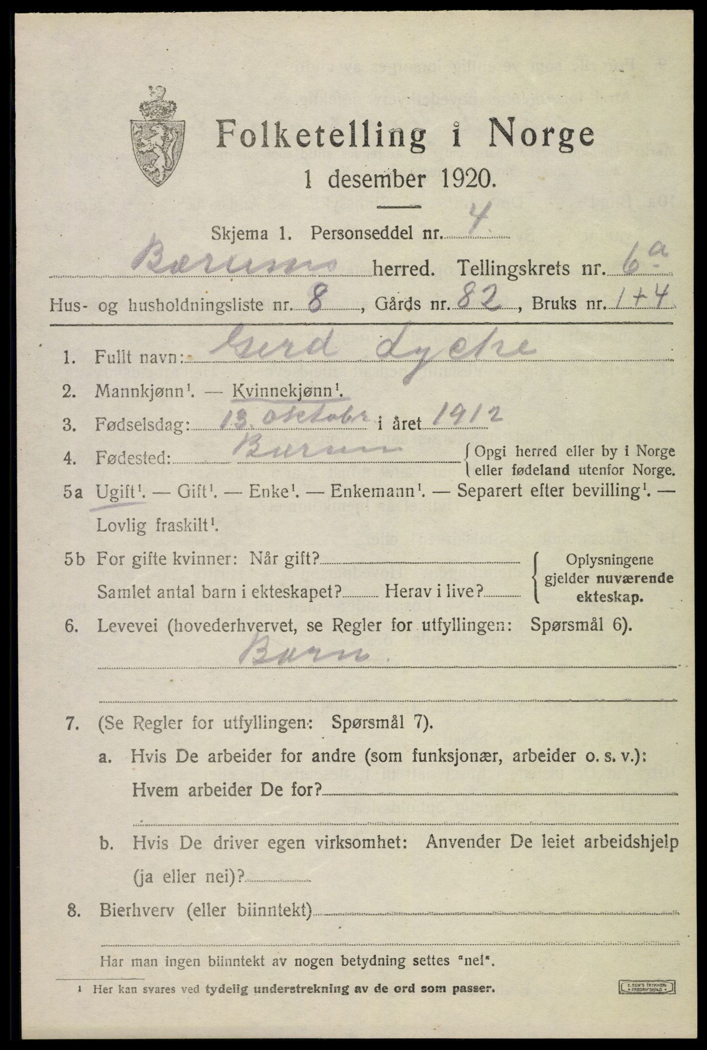 SAO, Folketelling 1920 for 0219 Bærum herred, 1920, s. 12354