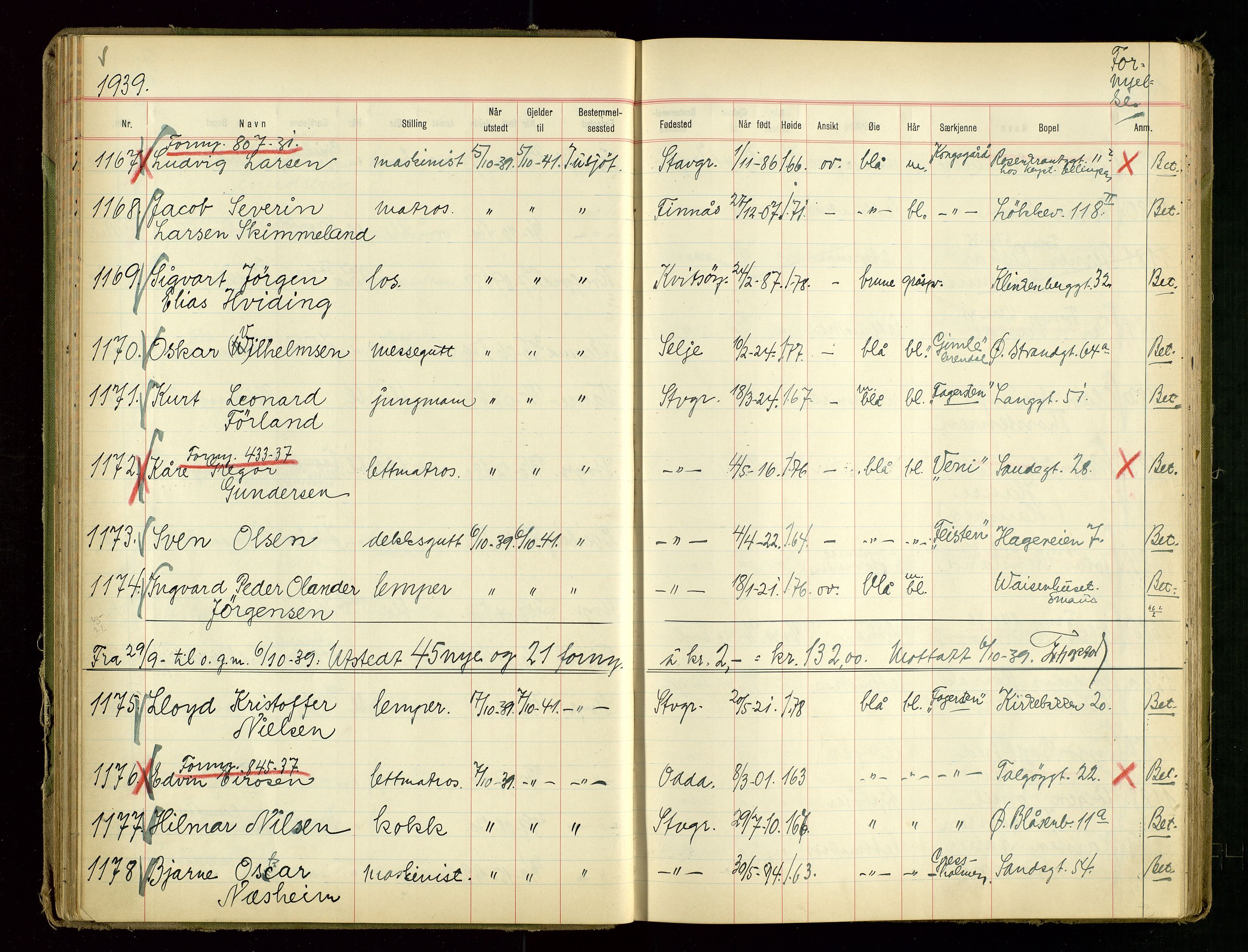 Stavanger politikammer, AV/SAST-A-100361/001/H/Hc/Hcd/Hcdb/L0002: "Pass-protokoll", 1939-1945, s. 49