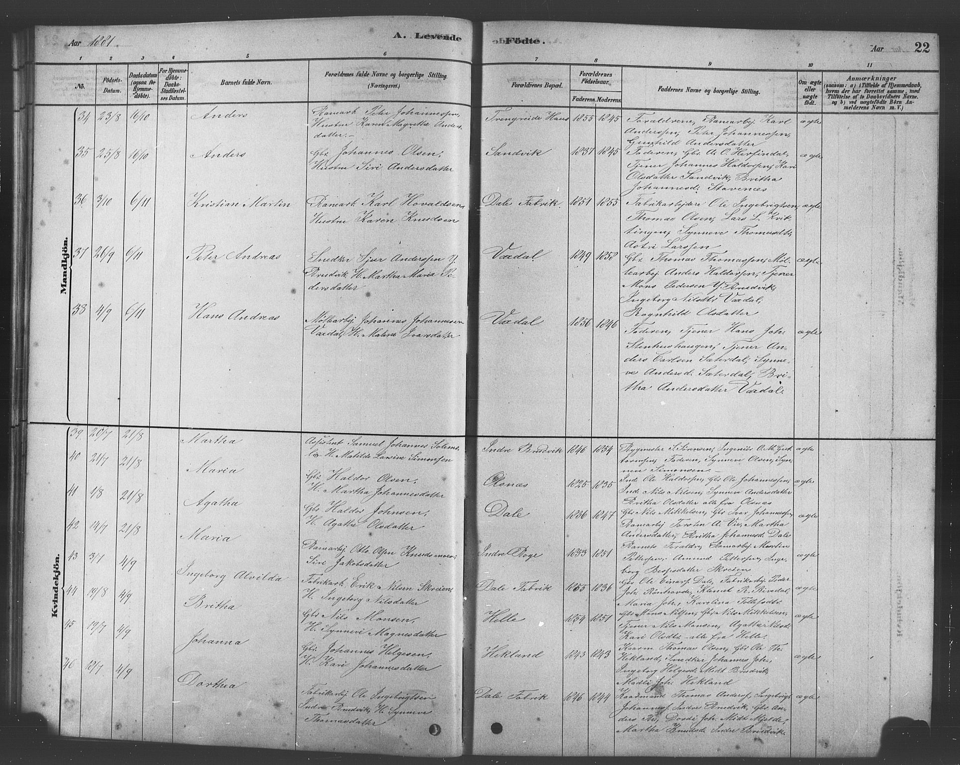 Bruvik Sokneprestembete, AV/SAB-A-74701/H/Hab: Klokkerbok nr. A 1, 1878-1907, s. 22