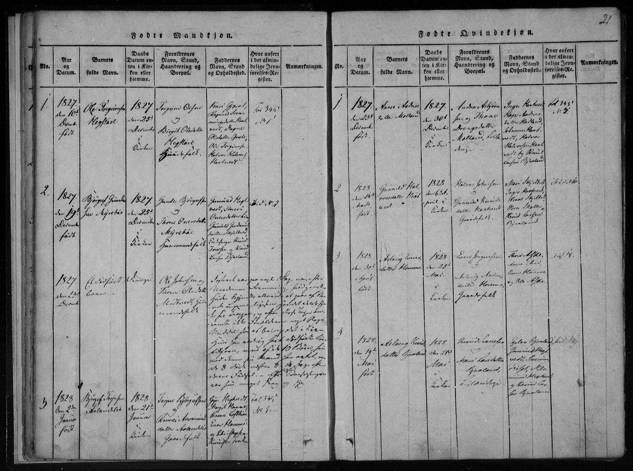 Lårdal kirkebøker, AV/SAKO-A-284/F/Fa/L0005: Ministerialbok nr. I 5, 1815-1860, s. 21
