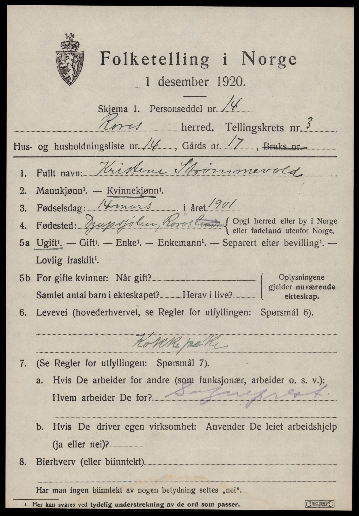 SAT, Folketelling 1920 for 1640 Røros herred, 1920, s. 4146