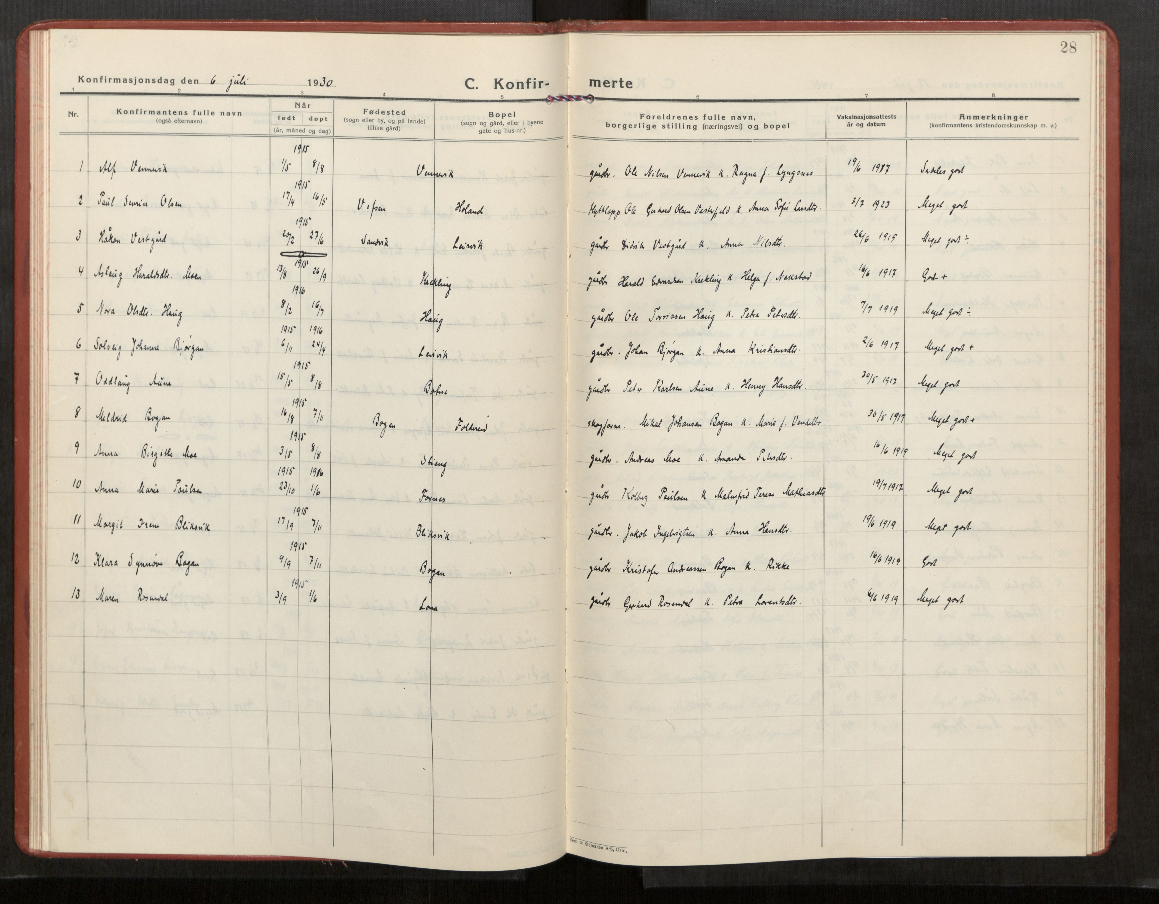 Kolvereid sokneprestkontor, SAT/A-1171/H/Ha/Haa/L0003: Ministerialbok nr. 3, 1927-1935, s. 28