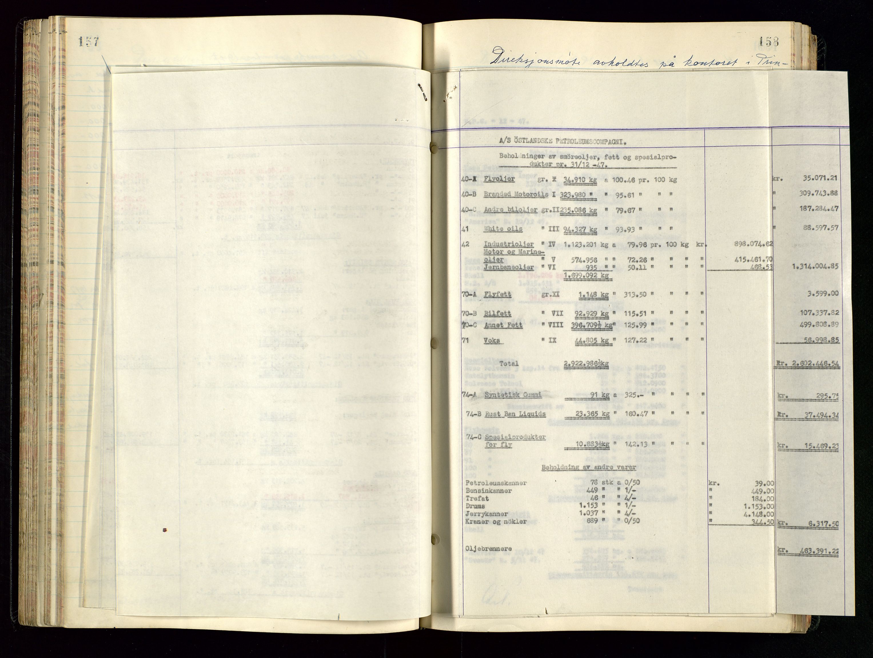 PA 1534 - Østlandske Petroleumscompagni A/S, AV/SAST-A-101954/A/Aa/L0005/0001: Direksjonsprotokoller / Den Administrerende Direksjon alle selskaper (referatprotokoll), 1943-1958