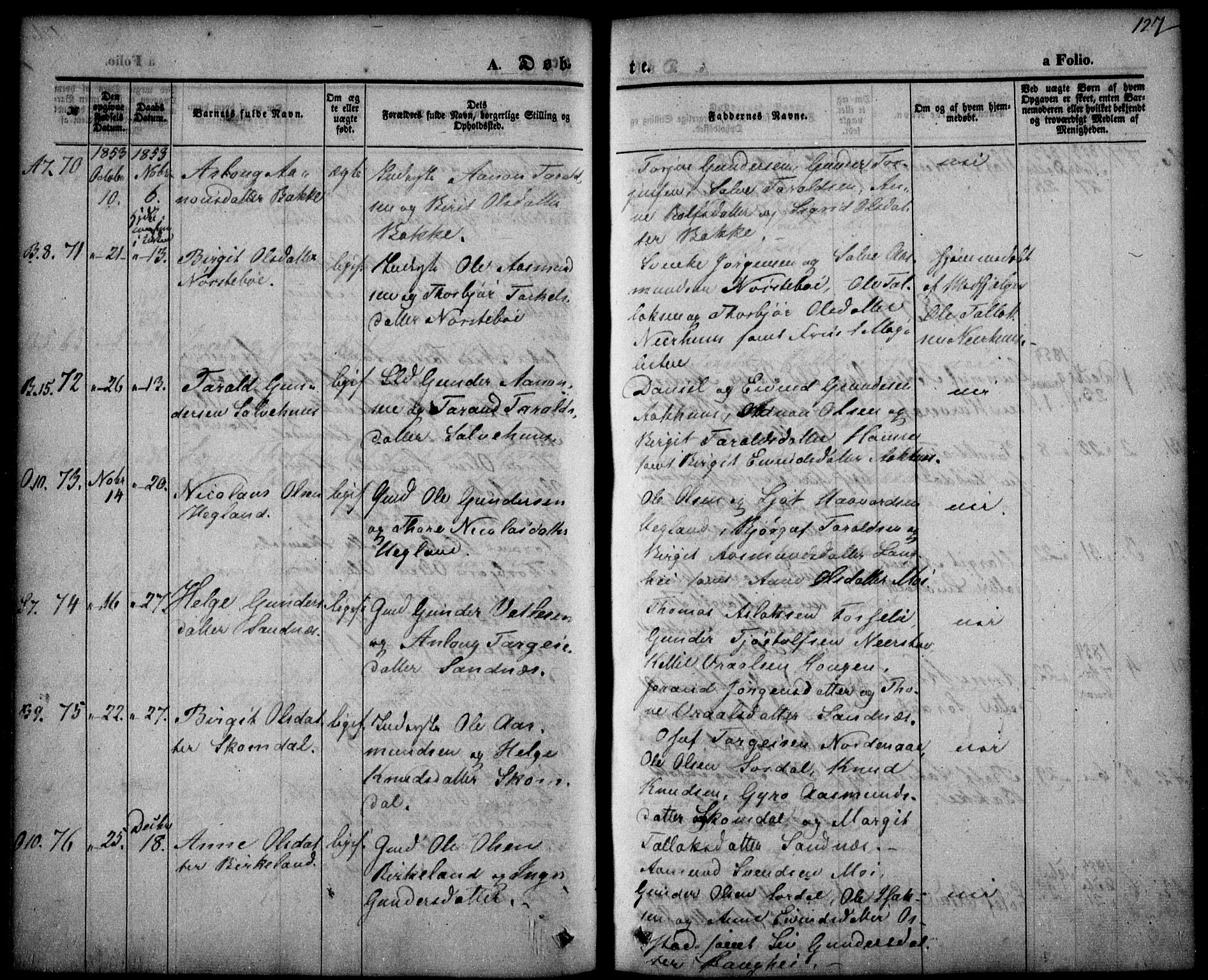 Bygland sokneprestkontor, AV/SAK-1111-0006/F/Fa/Fab/L0004: Ministerialbok nr. A 4, 1842-1858, s. 127