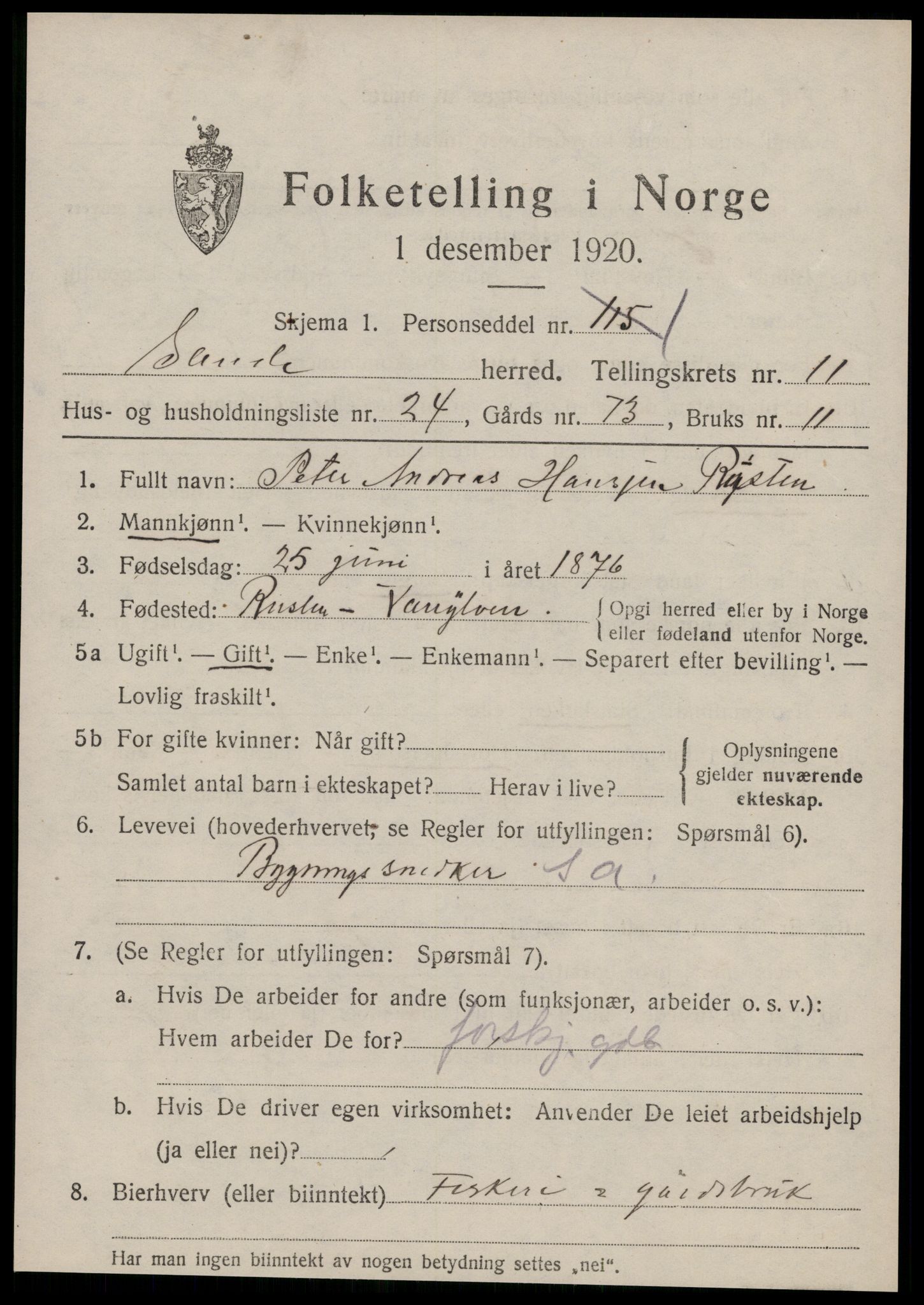 SAT, Folketelling 1920 for 1514 Sande herred, 1920, s. 5962