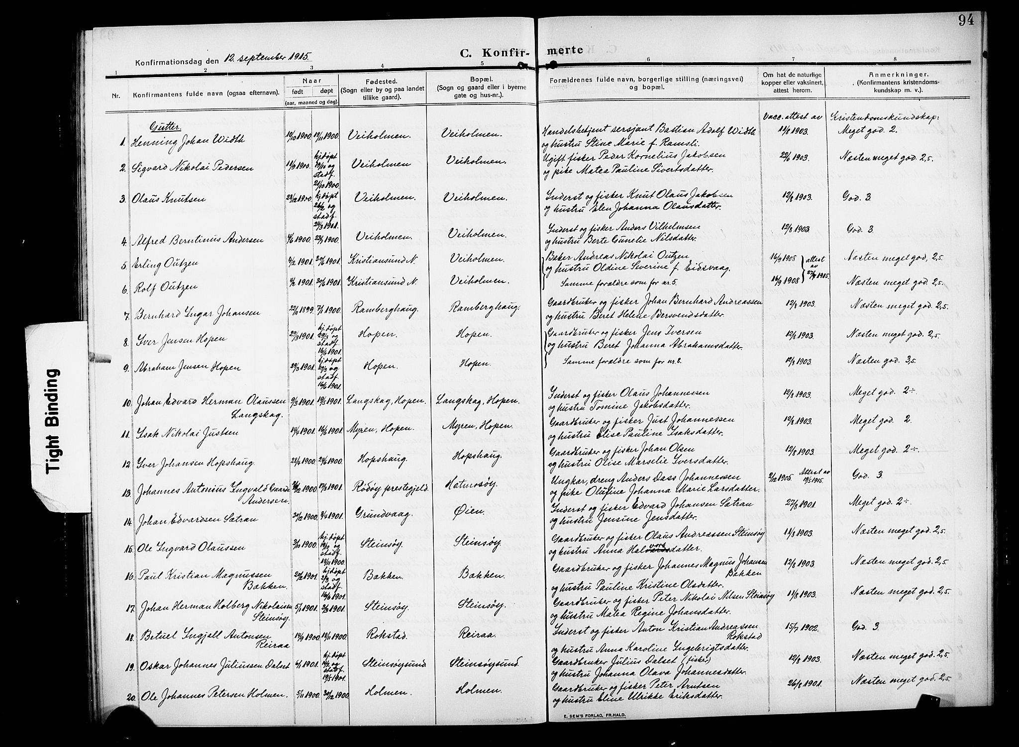 Ministerialprotokoller, klokkerbøker og fødselsregistre - Møre og Romsdal, SAT/A-1454/583/L0956: Klokkerbok nr. 583C01, 1909-1925, s. 94