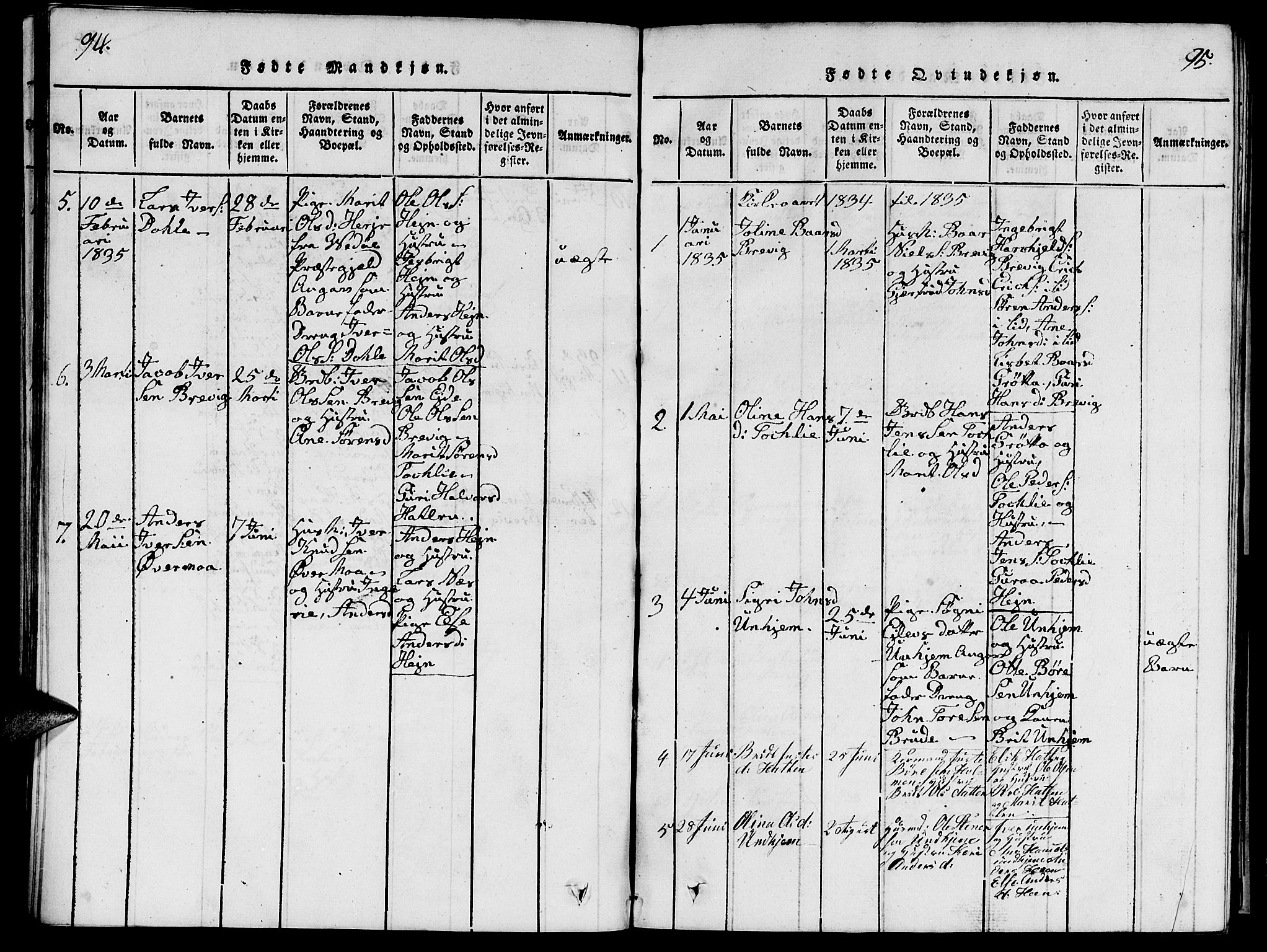 Ministerialprotokoller, klokkerbøker og fødselsregistre - Møre og Romsdal, SAT/A-1454/545/L0587: Klokkerbok nr. 545C01, 1818-1836, s. 94-95