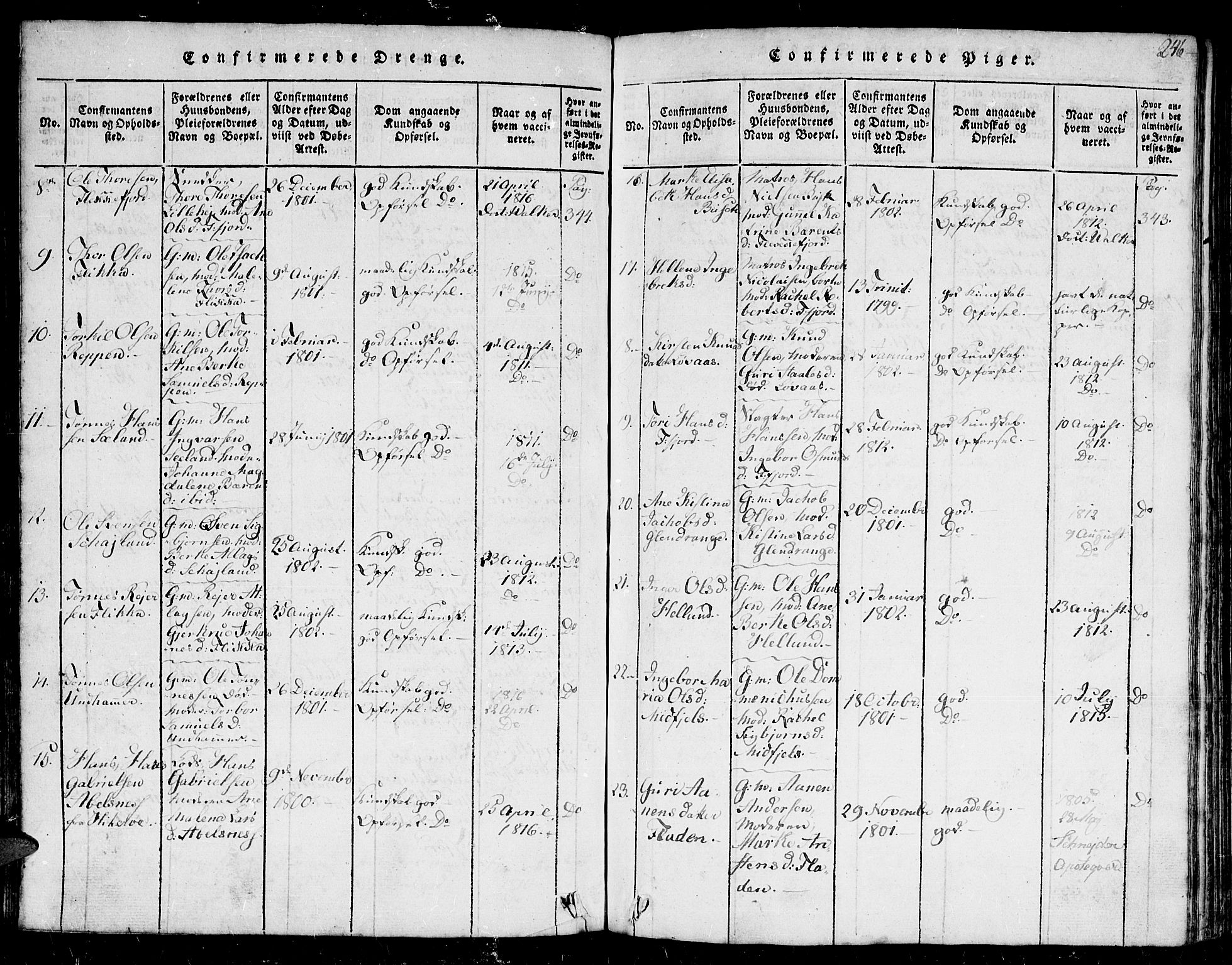 Flekkefjord sokneprestkontor, AV/SAK-1111-0012/F/Fb/Fbc/L0003: Klokkerbok nr. B 3, 1815-1826, s. 246