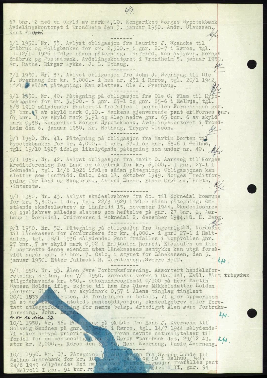 Gauldal sorenskriveri, SAT/A-0014/1/2/2C: Pantebok nr. A9, 1949-1950, Dagboknr: 35/1950