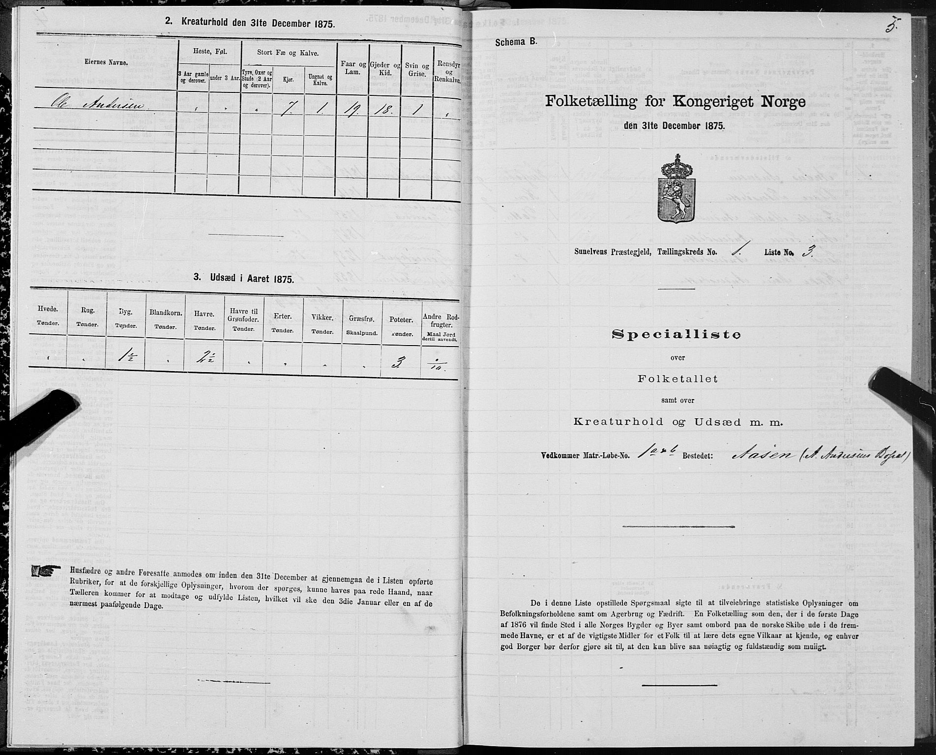 SAT, Folketelling 1875 for 1523P Sunnylven prestegjeld, 1875, s. 1005