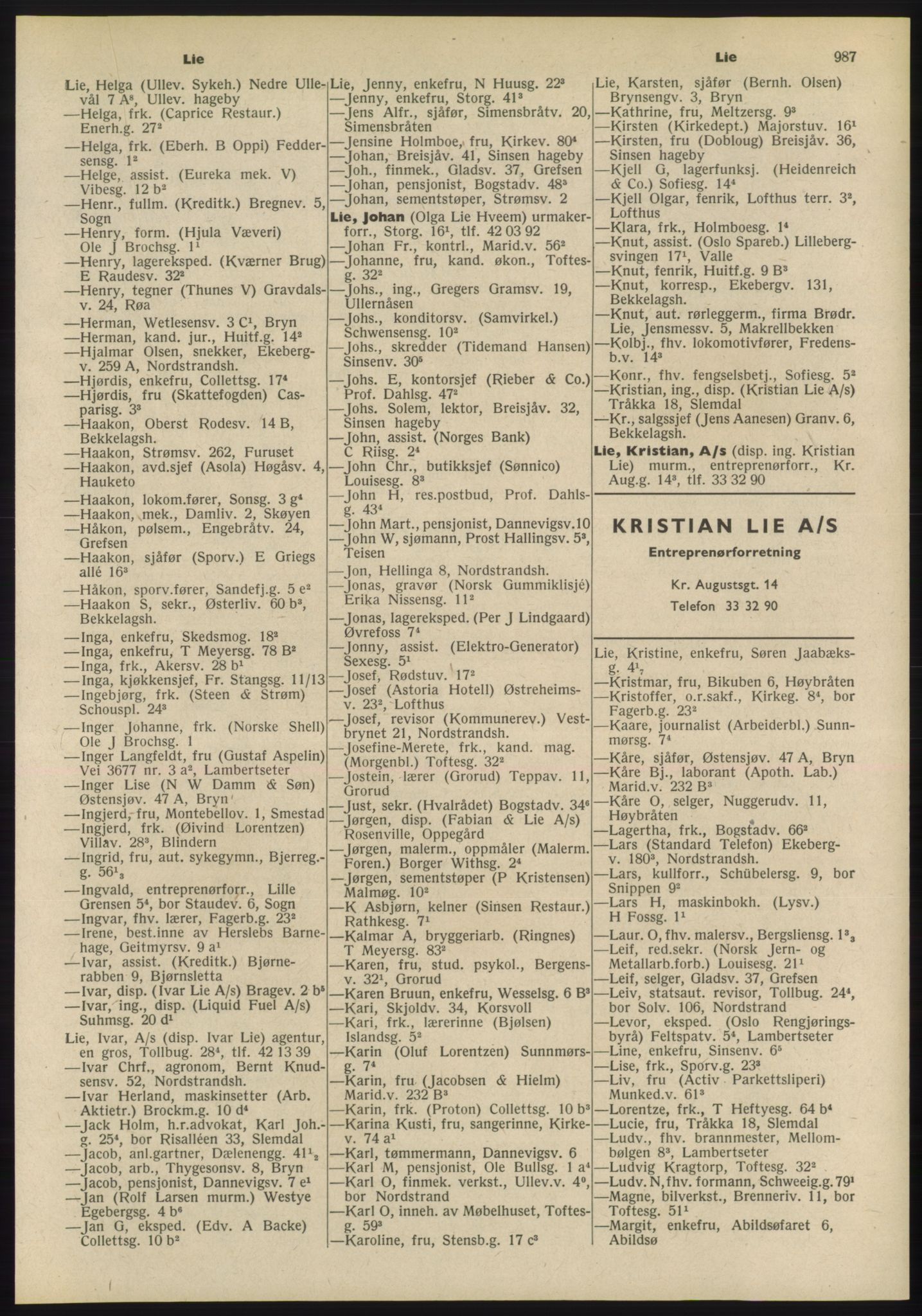Kristiania/Oslo adressebok, PUBL/-, 1955, s. 987