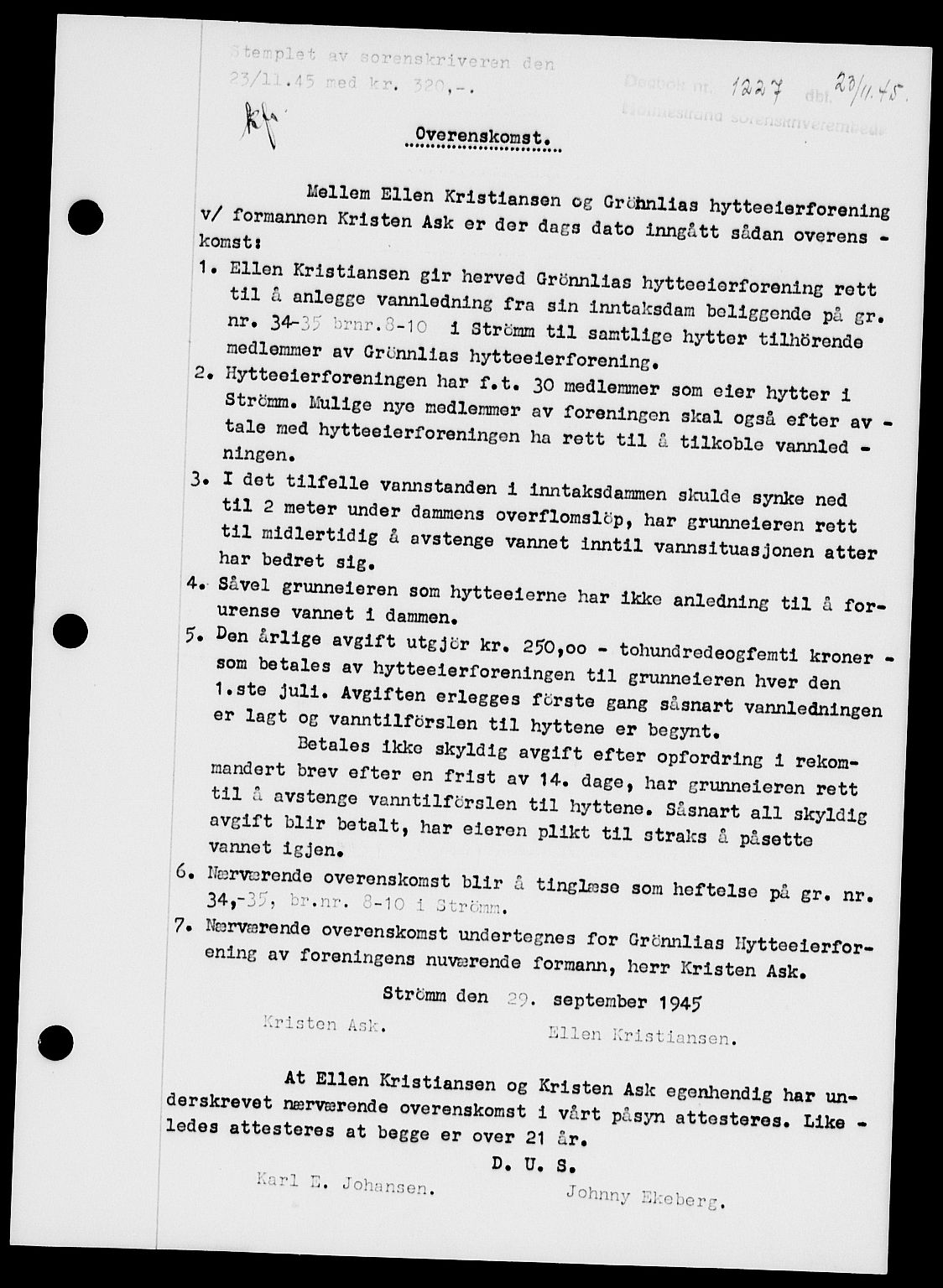 Holmestrand sorenskriveri, SAKO/A-67/G/Ga/Gaa/L0059: Pantebok nr. A-59, 1945-1946, Dagboknr: 1227/1945