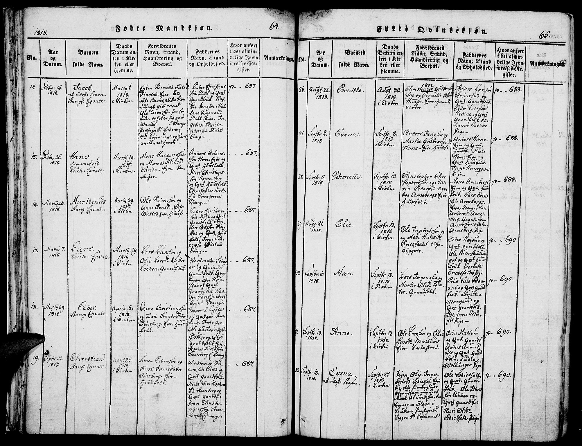 Romedal prestekontor, AV/SAH-PREST-004/K/L0002: Ministerialbok nr. 2, 1814-1828, s. 64-65