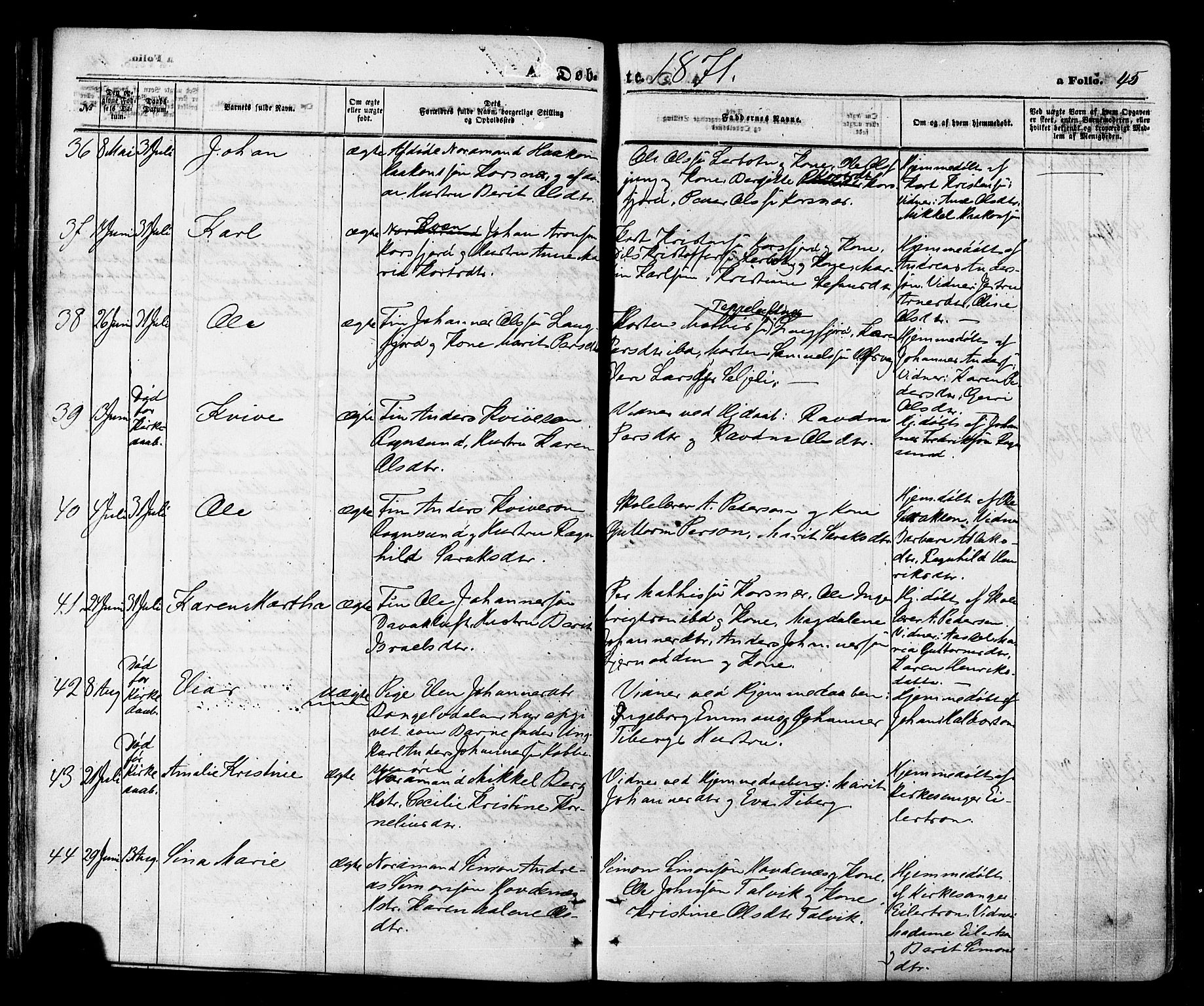 Talvik sokneprestkontor, AV/SATØ-S-1337/H/Ha/L0011kirke: Ministerialbok nr. 11, 1864-1877, s. 45
