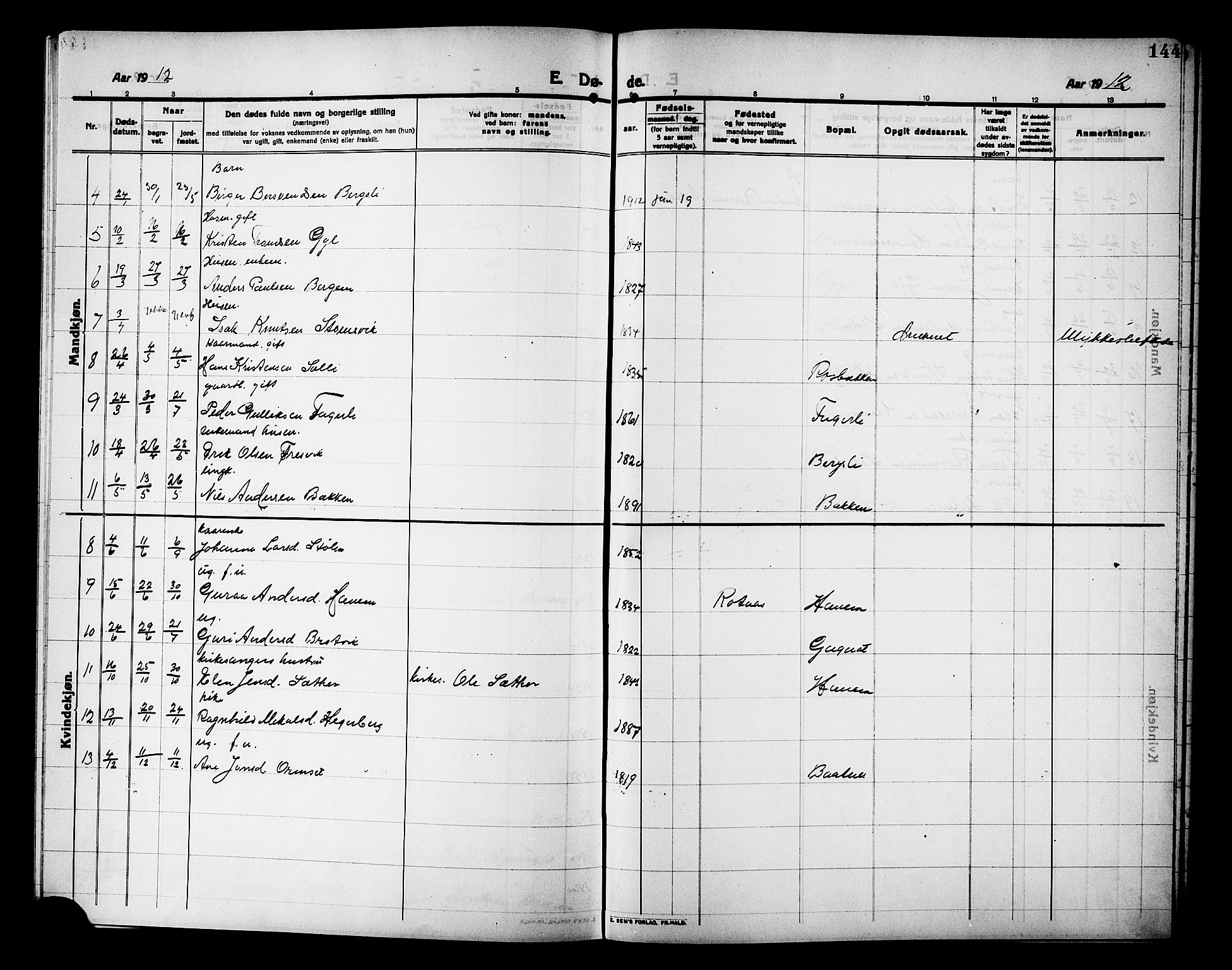 Ministerialprotokoller, klokkerbøker og fødselsregistre - Møre og Romsdal, AV/SAT-A-1454/586/L0993: Klokkerbok nr. 586C04, 1910-1918, s. 144