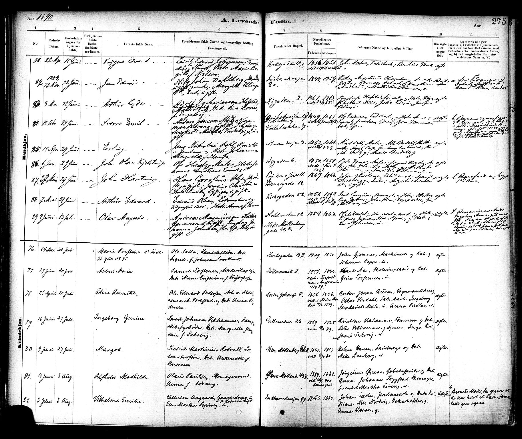 Ministerialprotokoller, klokkerbøker og fødselsregistre - Sør-Trøndelag, SAT/A-1456/604/L0188: Ministerialbok nr. 604A09, 1878-1892, s. 275