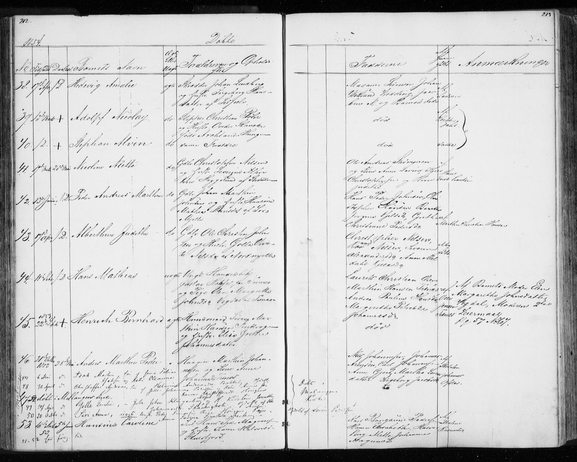Tromsø sokneprestkontor/stiftsprosti/domprosti, AV/SATØ-S-1343/G/Gb/L0005klokker: Klokkerbok nr. 5, 1846-1857, s. 212-213