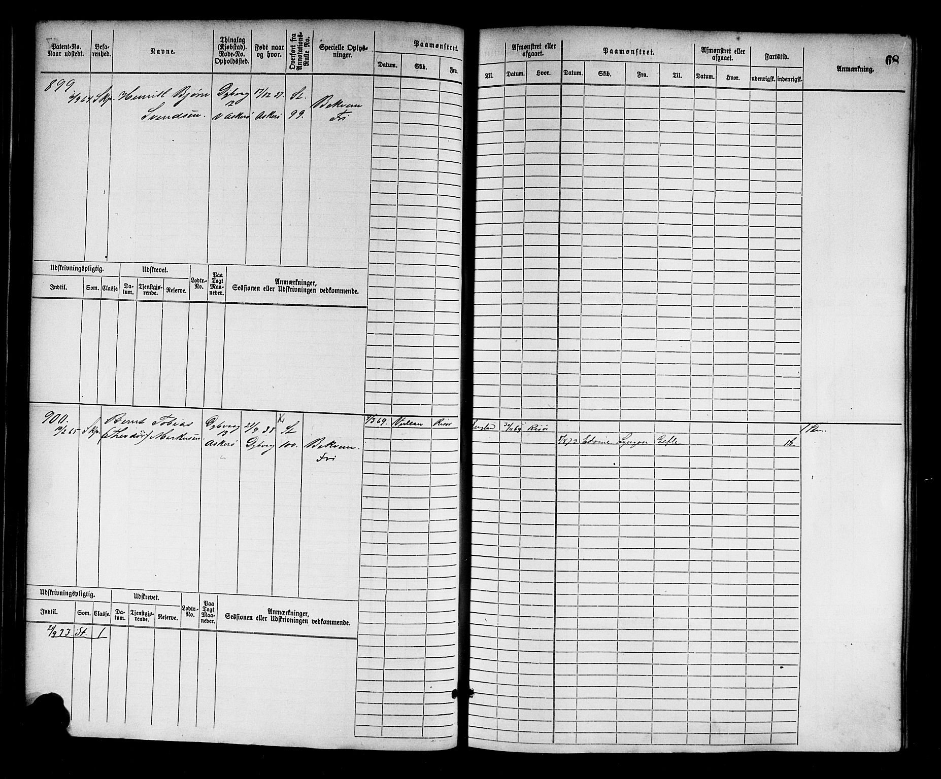 Tvedestrand mønstringskrets, AV/SAK-2031-0011/F/Fb/L0002: Hovedrulle nr 767-1528, R-3, 1868-1900, s. 68