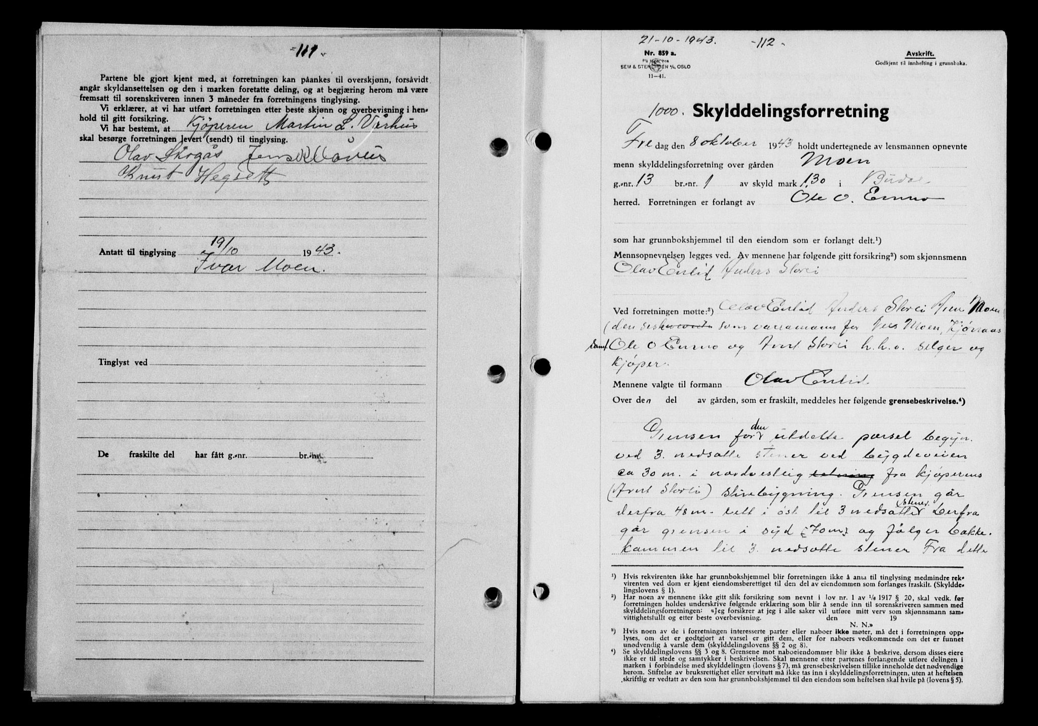 Gauldal sorenskriveri, SAT/A-0014/1/2/2C/L0057: Pantebok nr. 62, 1943-1944, Dagboknr: 1000/1943