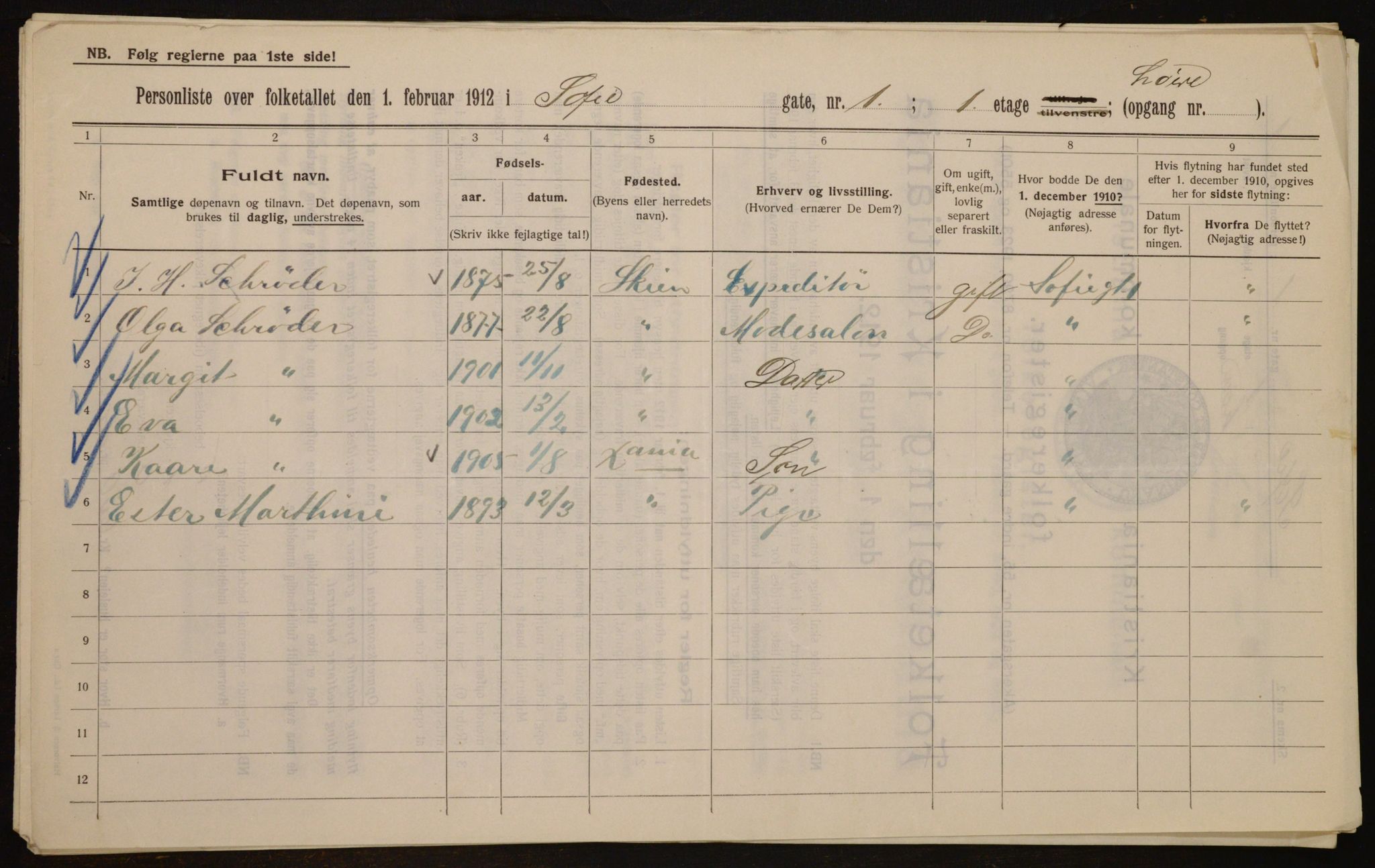 OBA, Kommunal folketelling 1.2.1912 for Kristiania, 1912, s. 98986